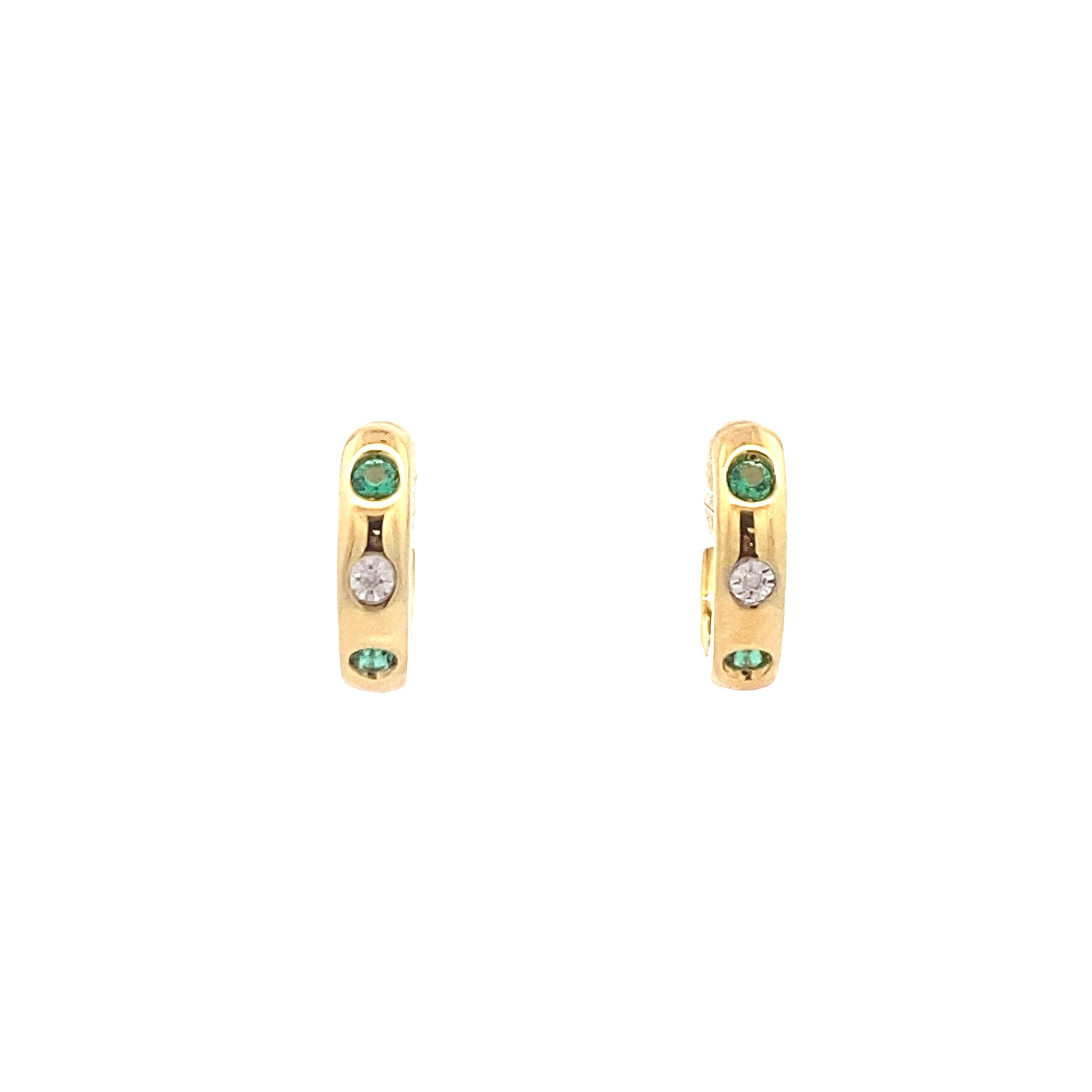 14K Yellow Gold-Plated 1/50CT. Diamond & Lab-Grown Emerald Huggie Hoops
