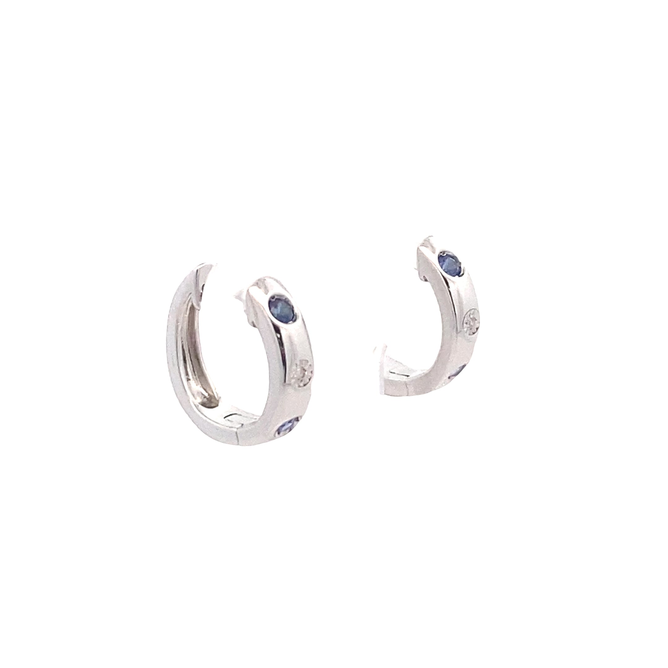 Sterling Silver 1/50CT. Diamond & Lab-Grown Blue Sapphire Huggie Hoops
