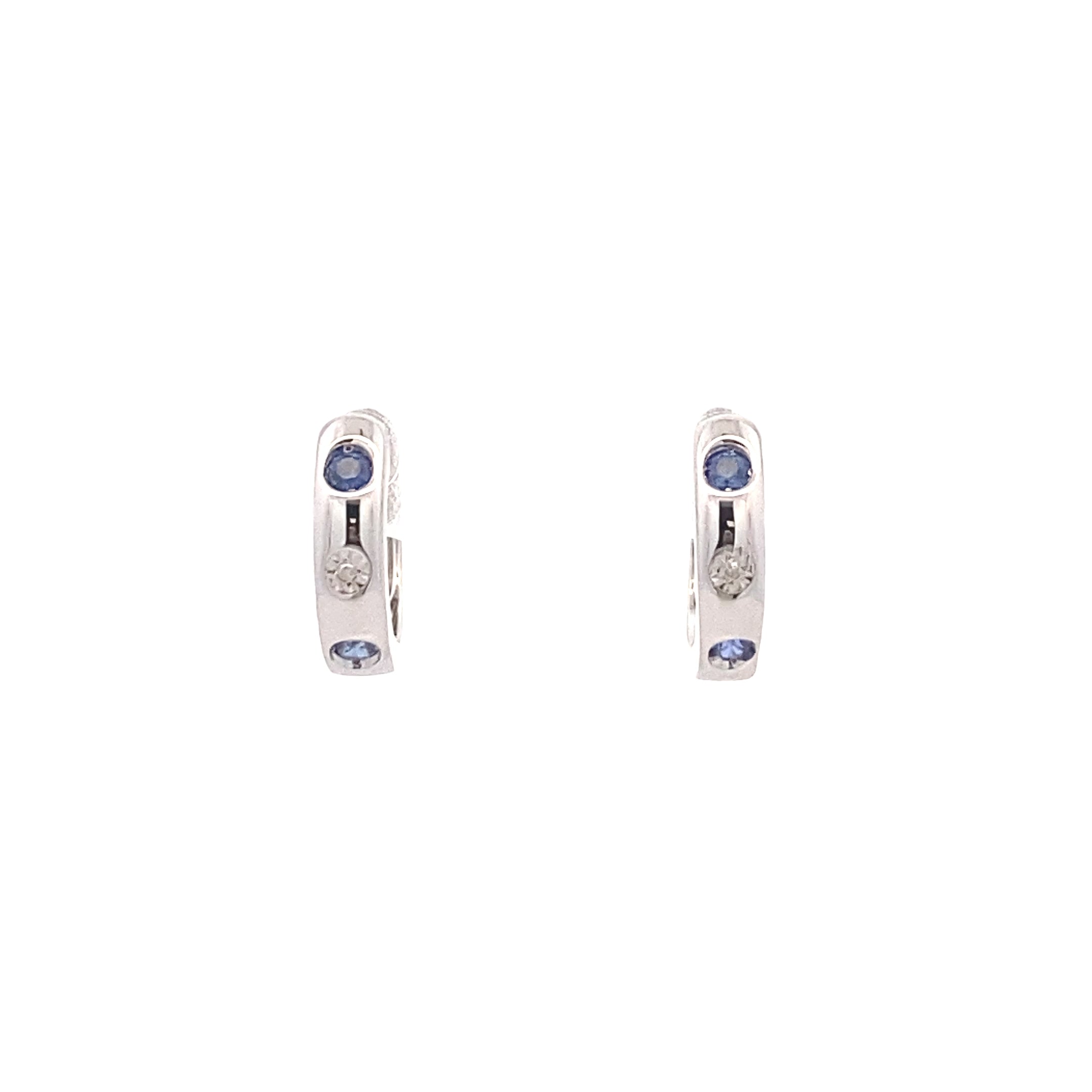 Sterling Silver 1/50CT. Diamond & Lab-Grown Blue Sapphire Huggie Hoops