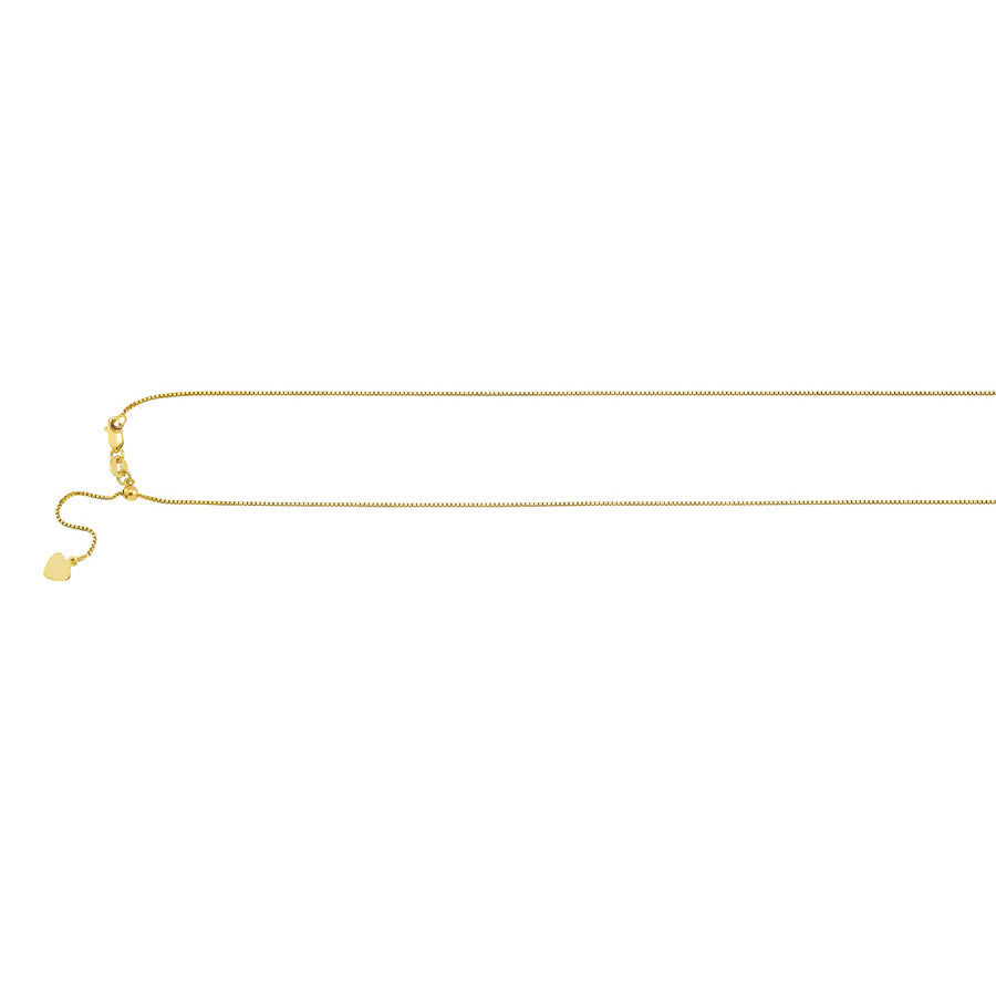 14K Yellow Gold 0.64MM 22" Sliding Adjustable Box Chain
