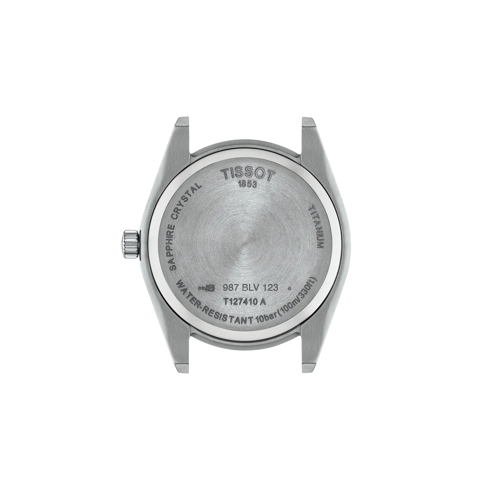 Back view of a Tissot watch on a white background