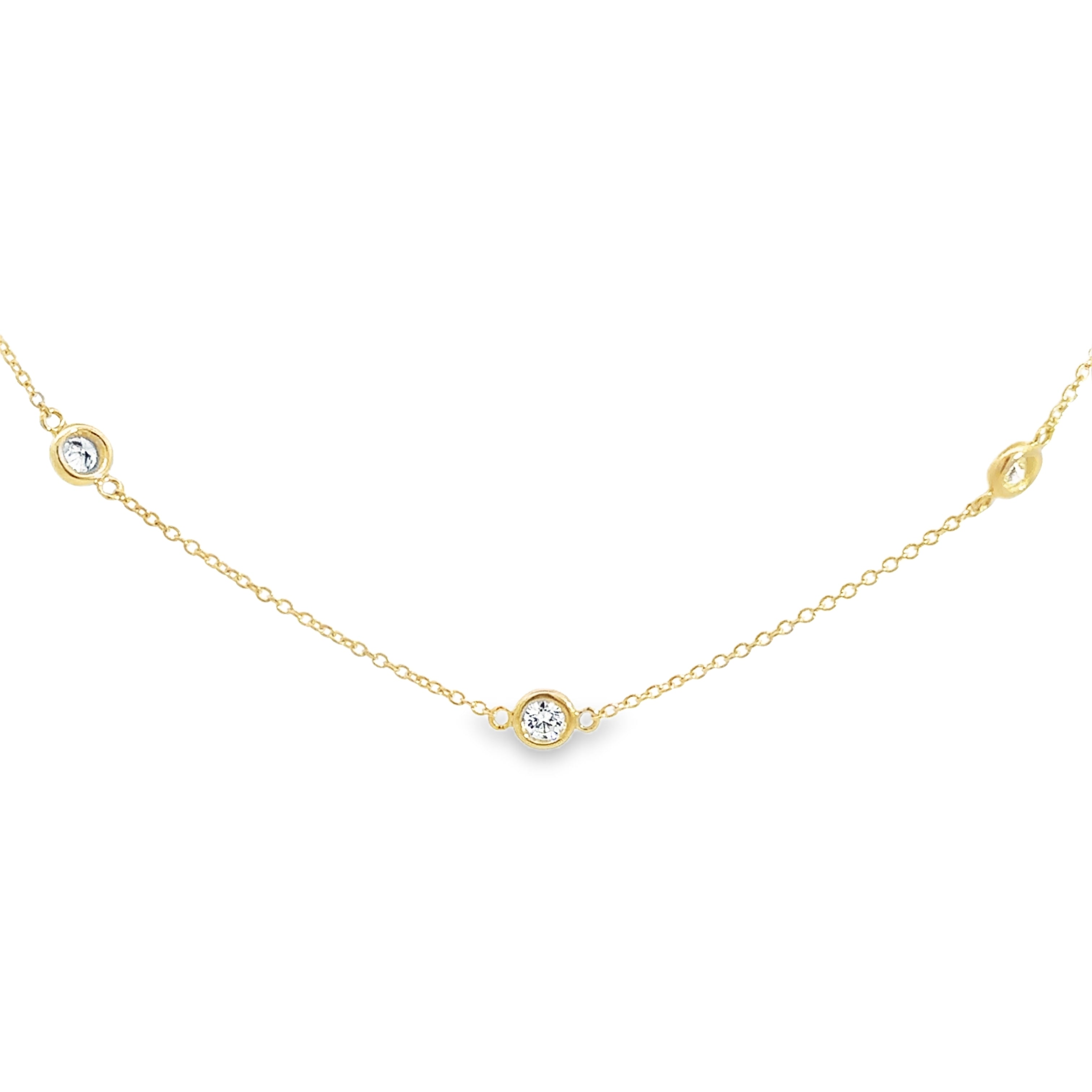 14k yewllow gold bezel set station necklace