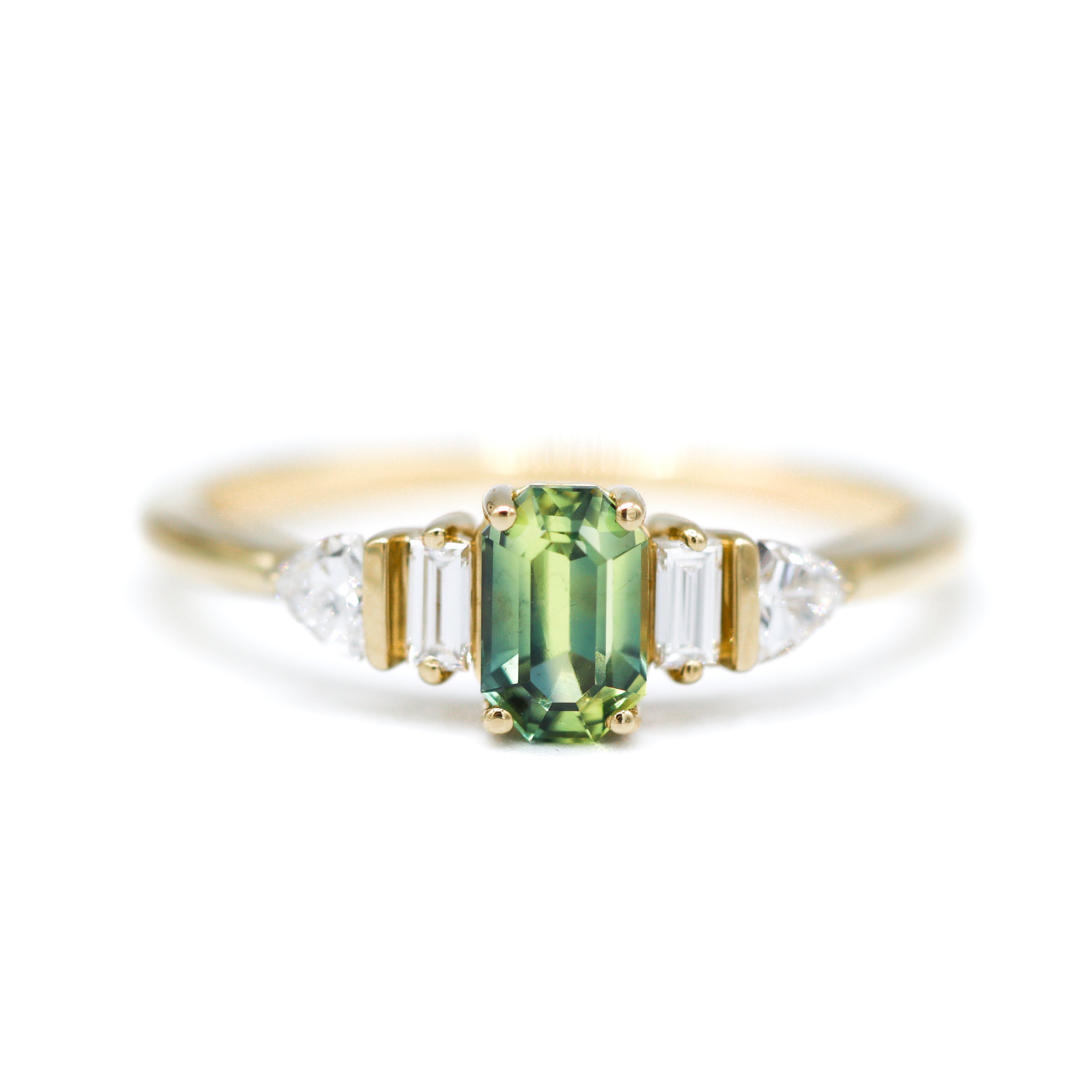 Front View of 14K Yellow Gold Natural Green Sapphire & Lab-Grown Diamond Ring