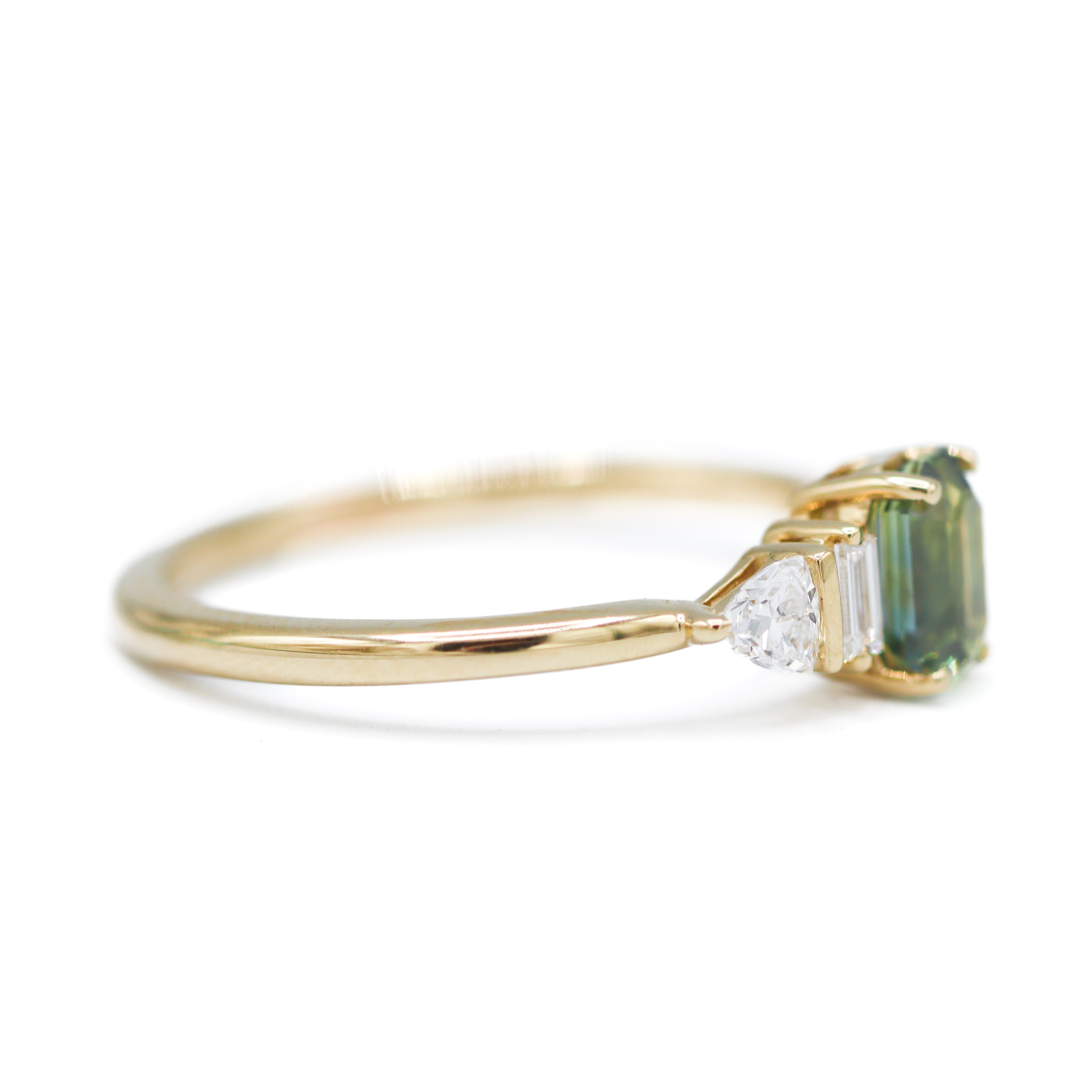 Left side view of 14K Yellow Gold Natural Green Sapphire & Lab-Grown Diamond Ring