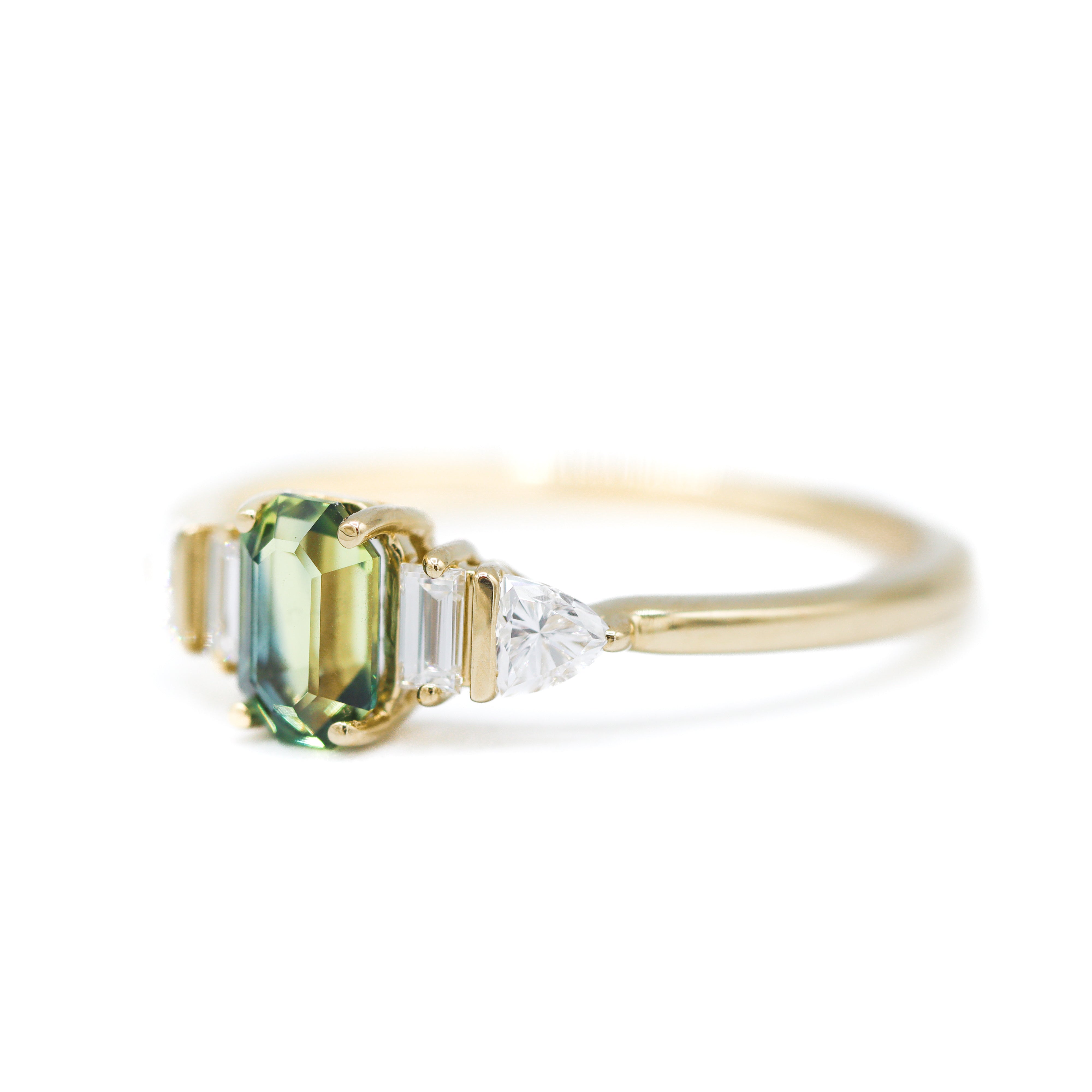Right side view of 14K Yellow Gold Natural Green Sapphire & Lab-Grown Diamond Ring