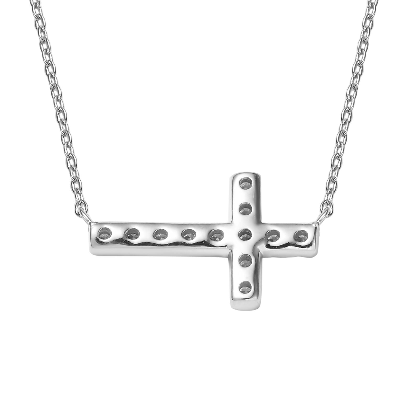 Sterling Silver 0.48CTW. Lab-Grown Diamond East-to-West Cross Necklace