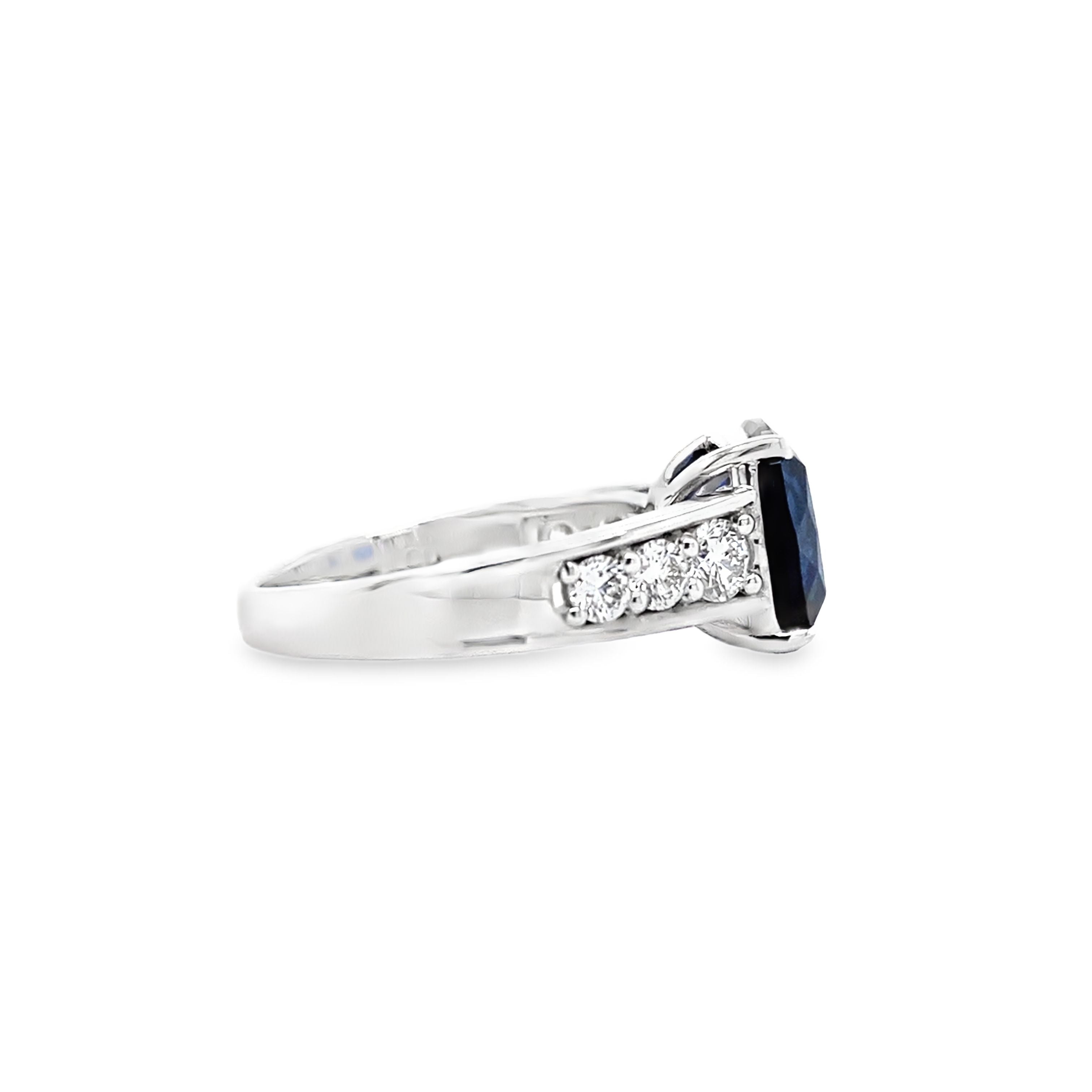 14K White Gold Cushion-Cut Lab-Grown Blue Sapphire & 0.62CTW. Lab-Grown Diamond Fashion Ring