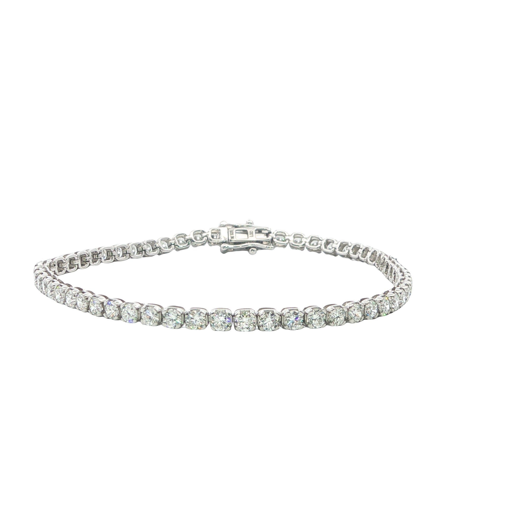 Silver bracelet with clear stones on a white background