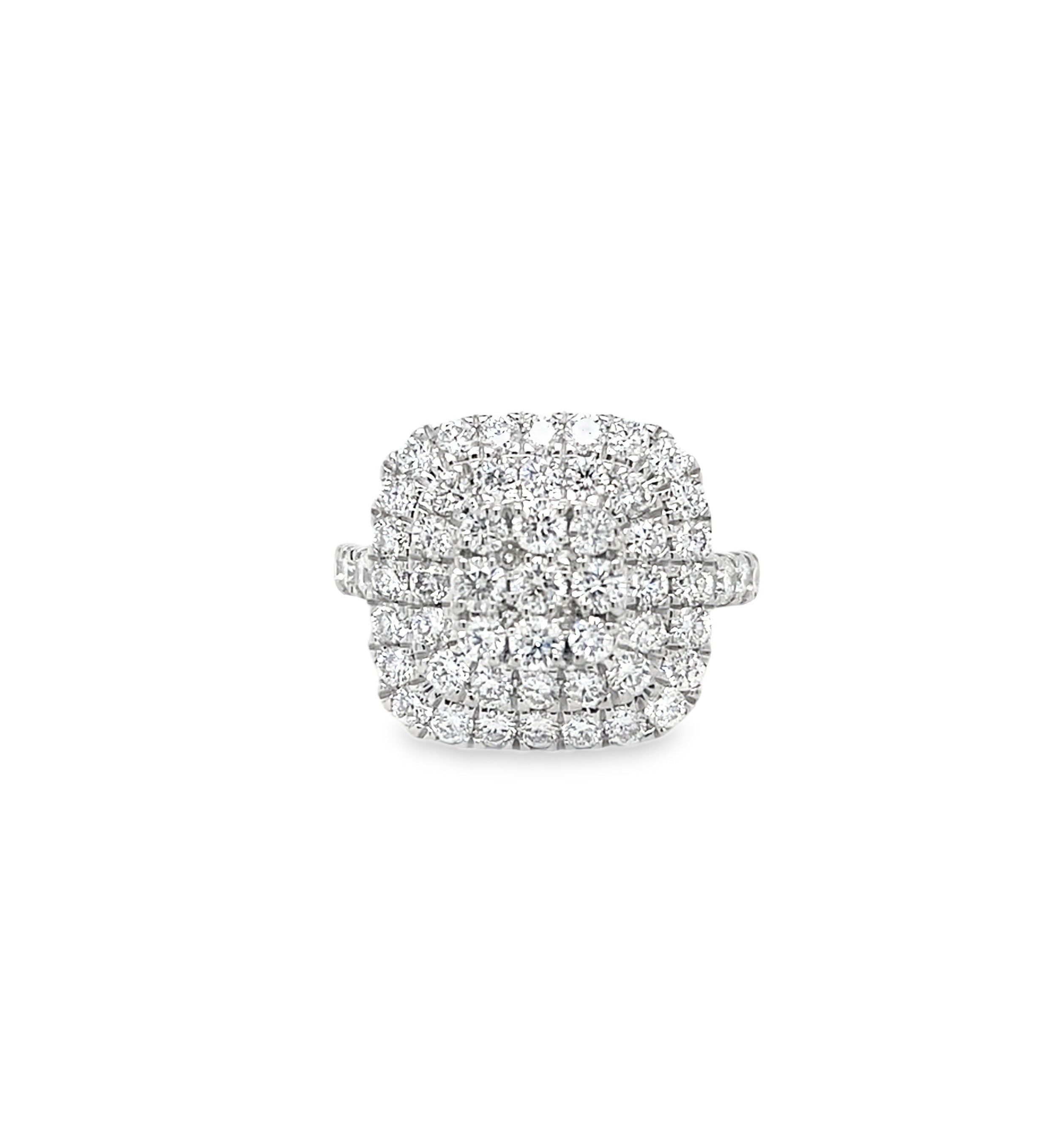 Sterling Silver 2CTW. Lab-Grown Diamond Cushion Shape Cluster Ring