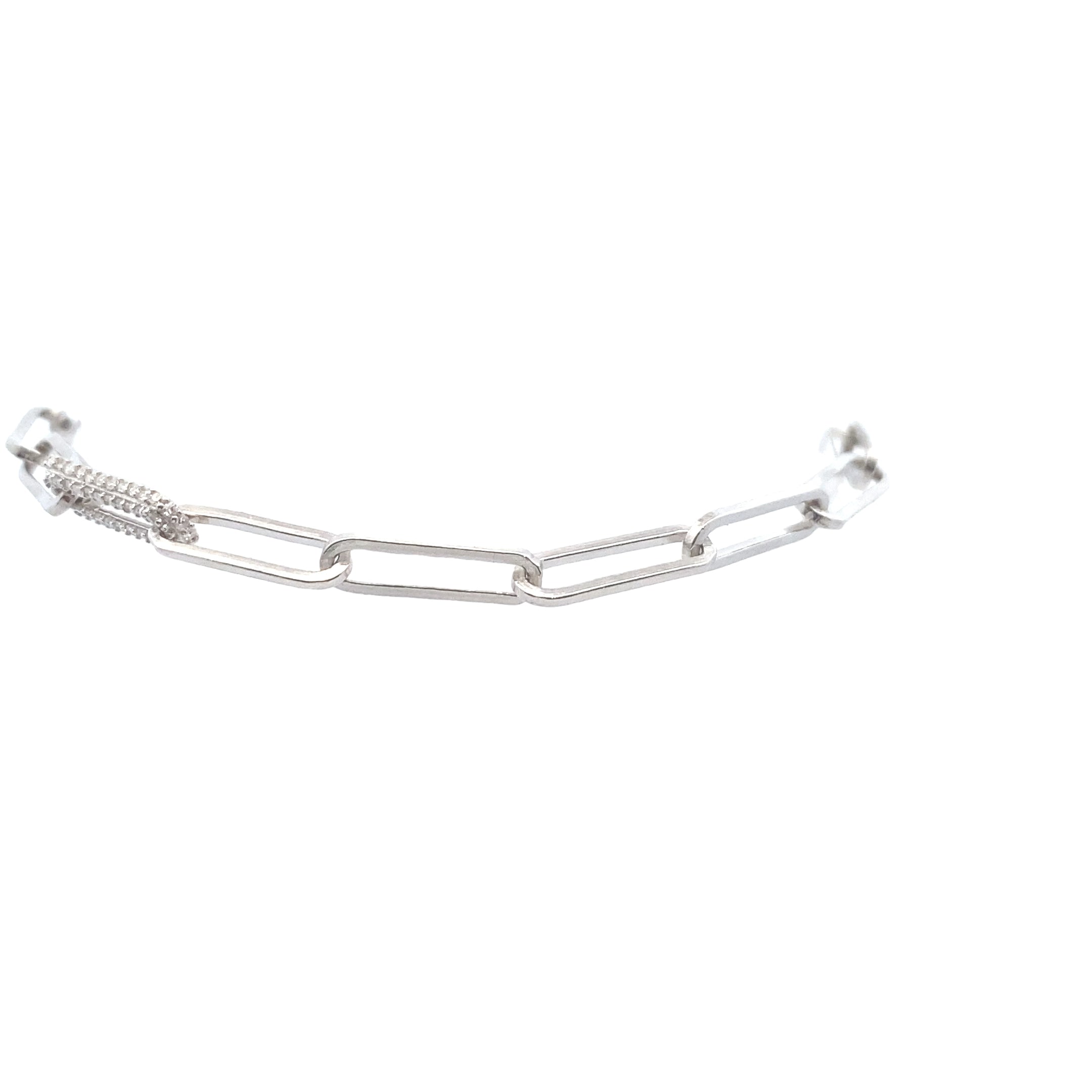 Sterling Silver 1/6CT. Diamond Paperclip Bracelet