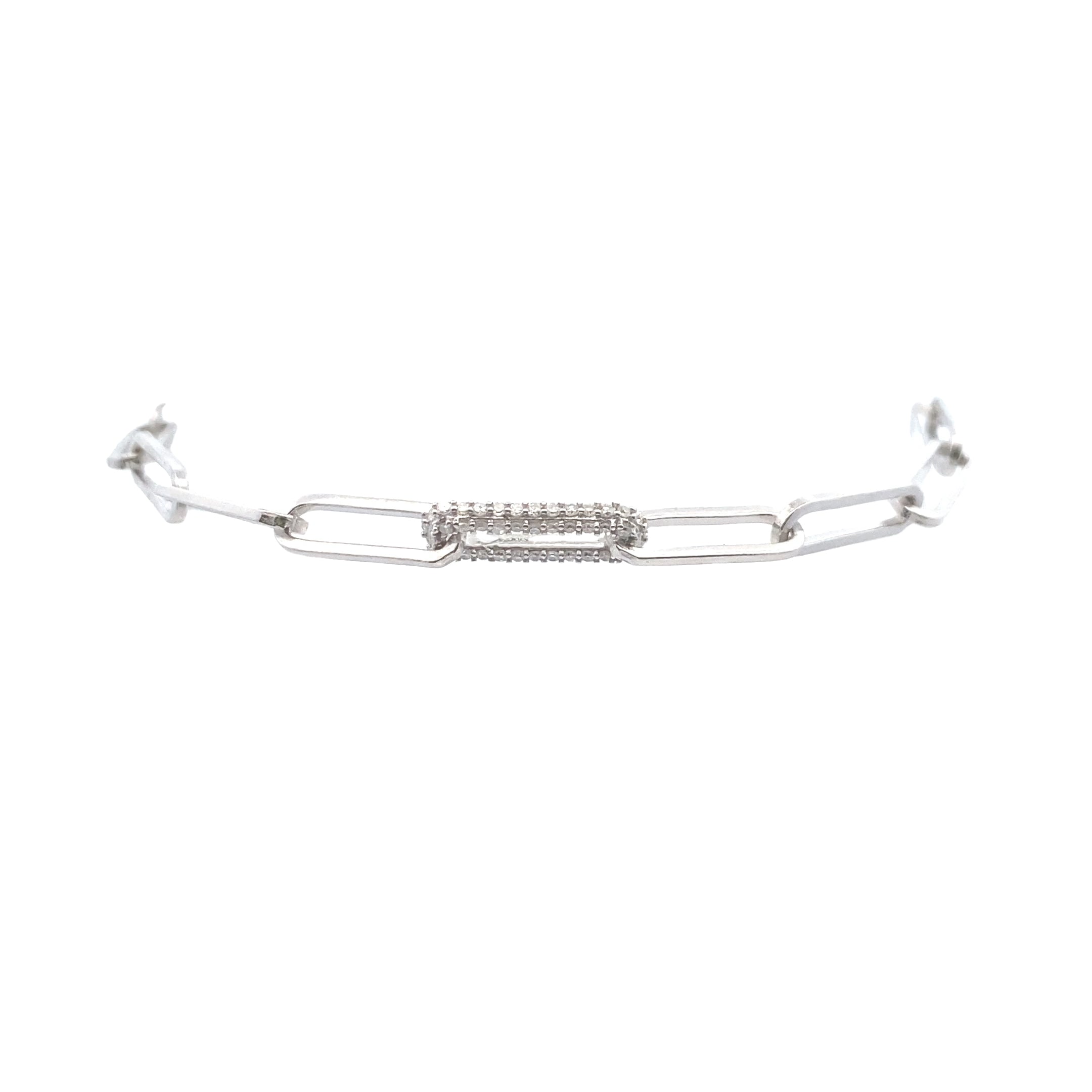 Sterling Silver 1/6CT. Diamond Paperclip Bracelet