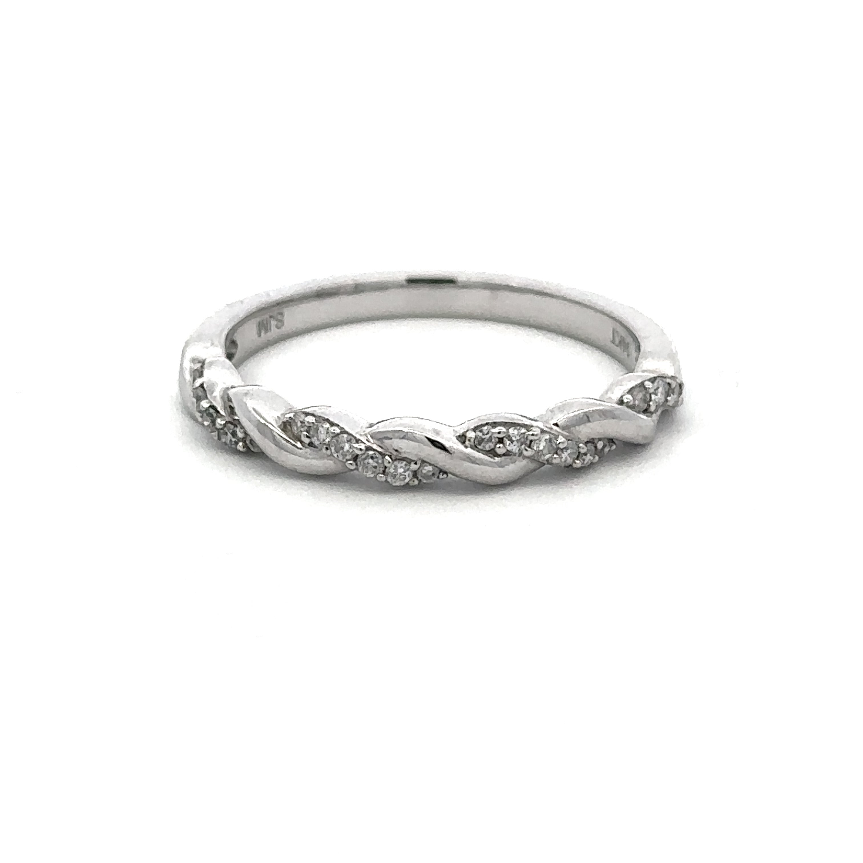 14K White Gold 0.13CTW. Diamond Twist Wedding Band