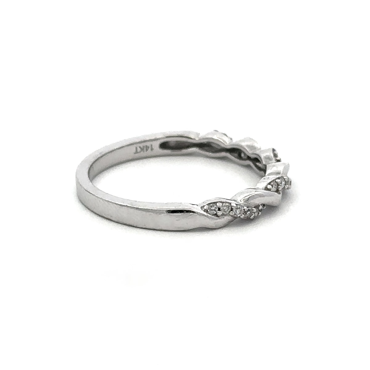 14K White Gold 0.13CTW. Diamond Twist Wedding Band