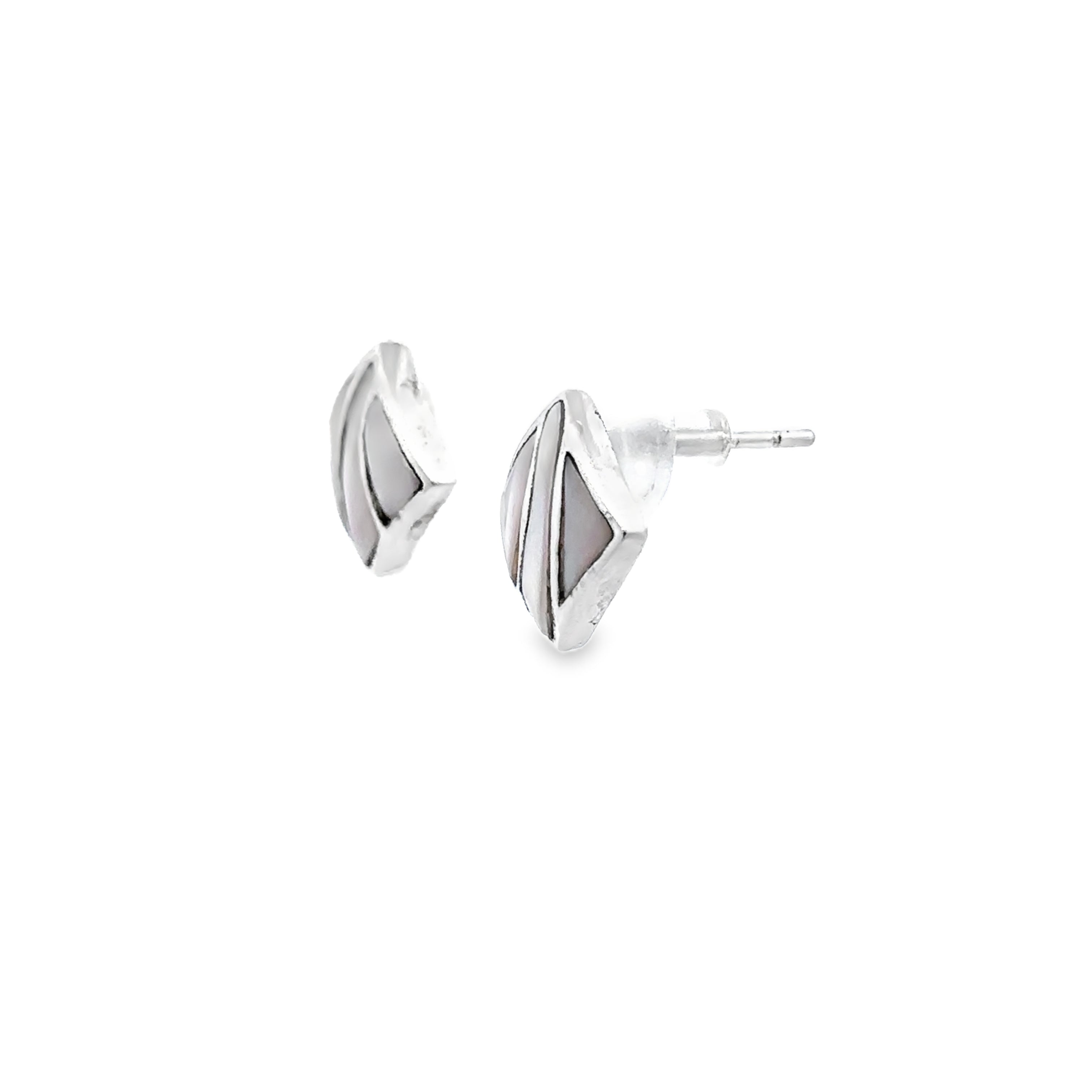 Sterling Silver Pink Mother of Pearl Square Stud Earrings