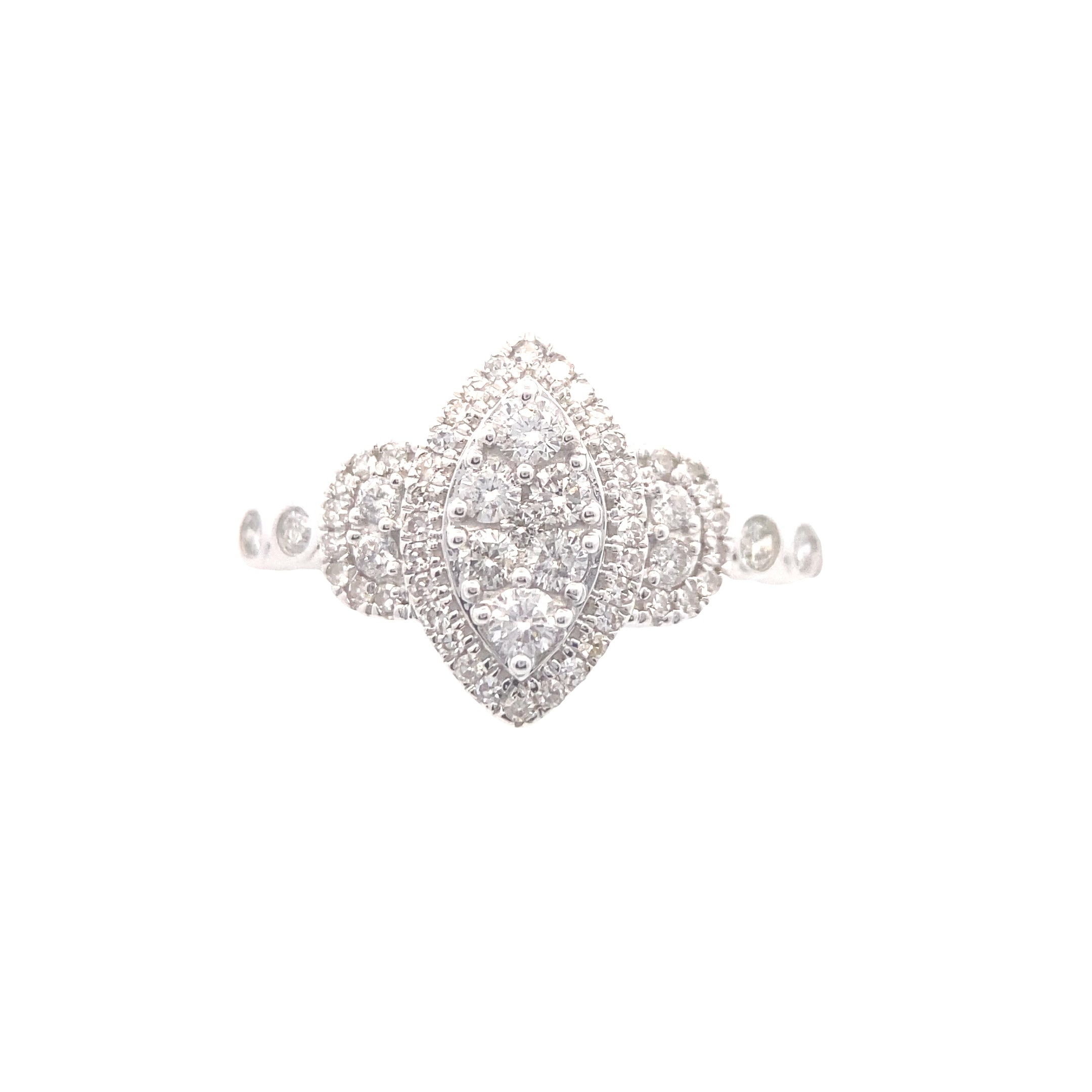 The "Gianna" — 10K White Gold 1/2CTW. Diamond Marquise-Halo Cluster Engagement Ring