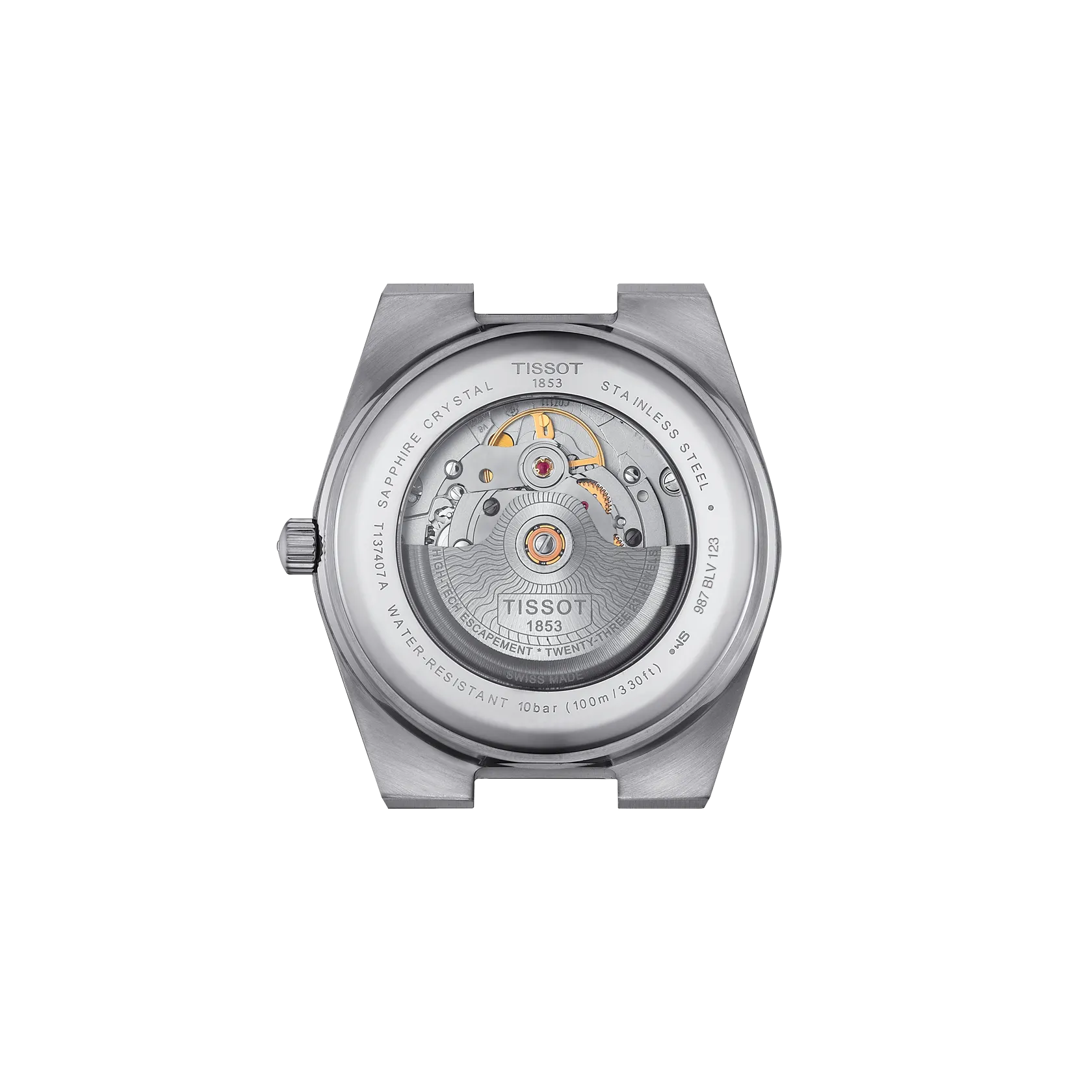 Tissot watch mechanism on a white background