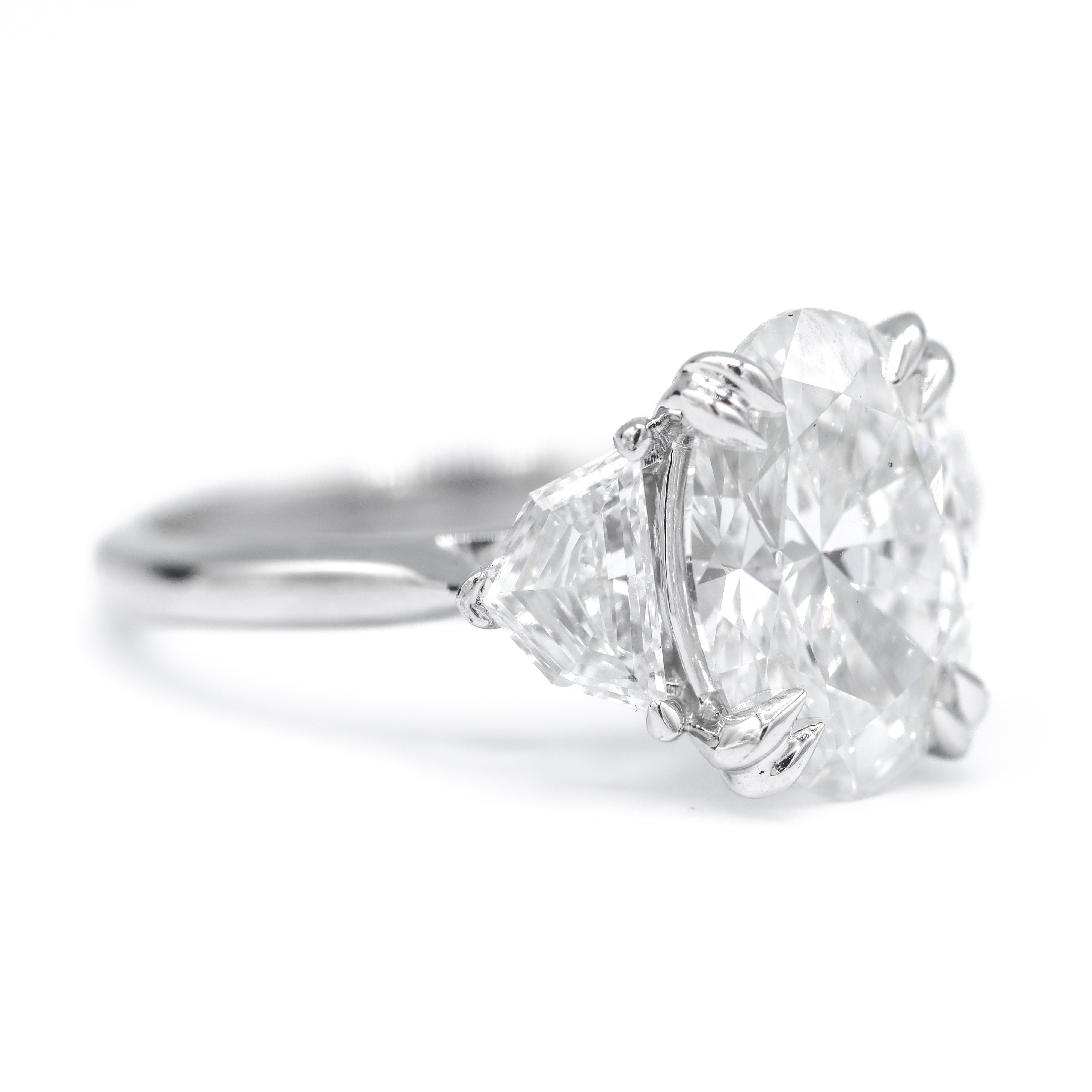 Left Side View of 14K White Gold 5.1CTW. Certified Oval-Cut Lab-Grown Diamond & Cadillac-Cut Accented Engagement Ring