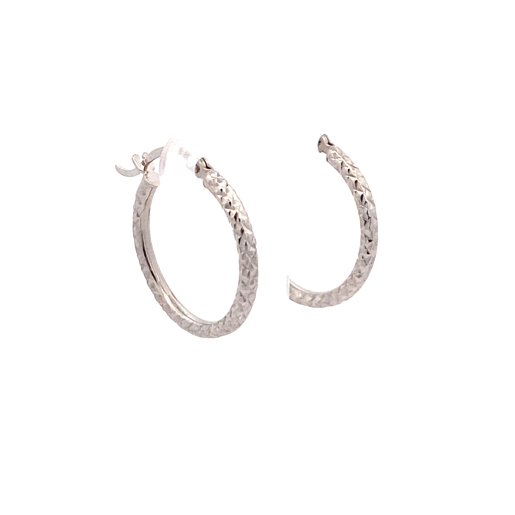 10K White Gold Diamond-Cut 18.5MM Small Hoop Earrings