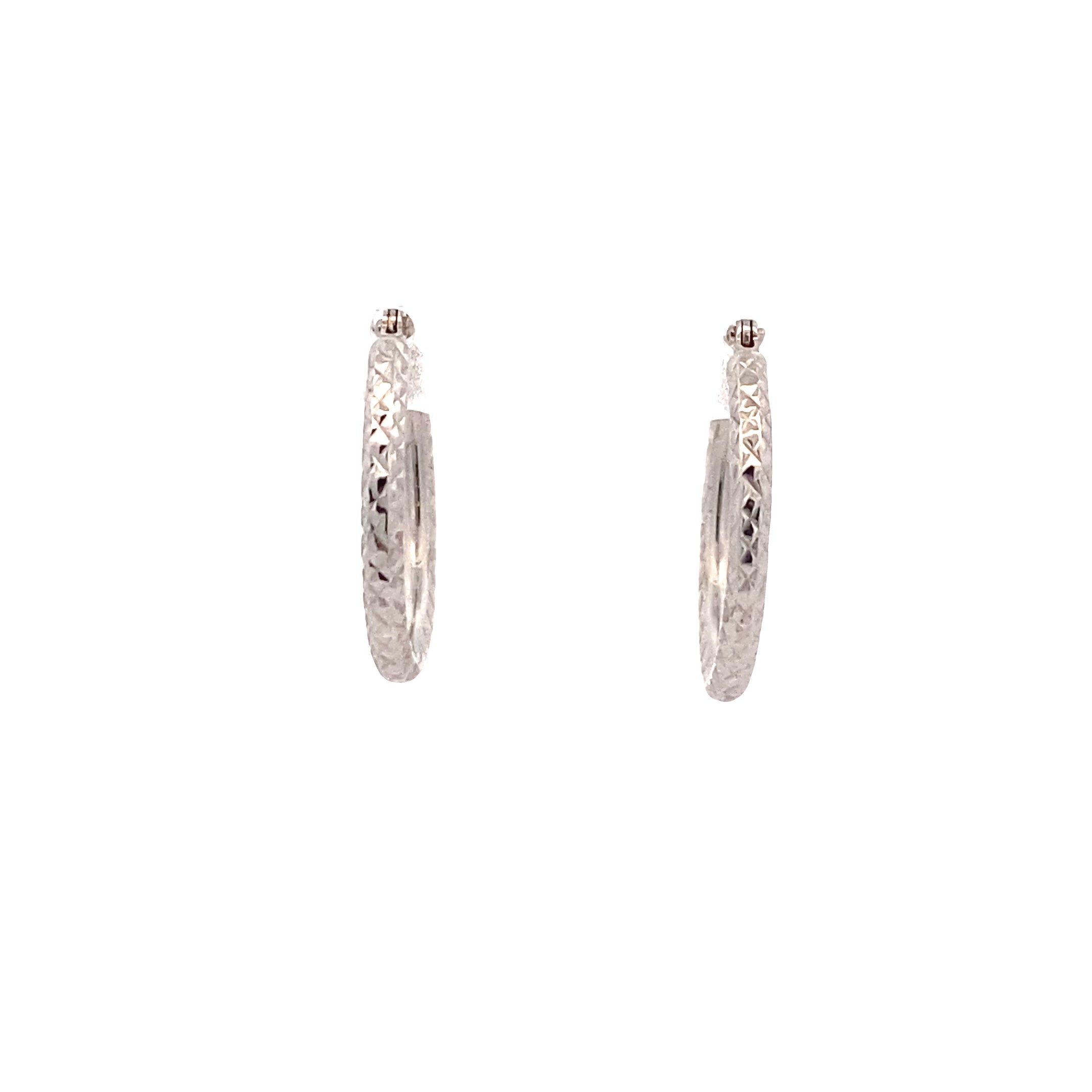 10K White Gold Diamond-Cut 18.5MM Small Hoop Earrings