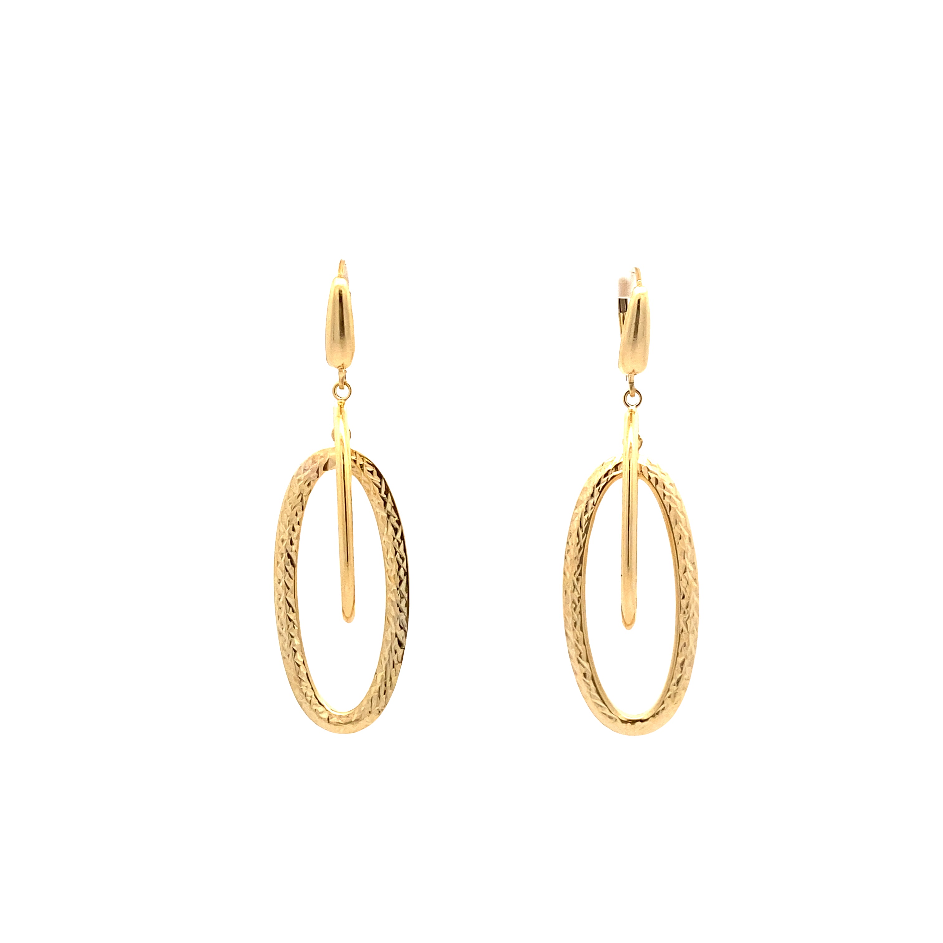 10K Yellow Gold Double-Link Diamond-Cut Dangle Earrings
