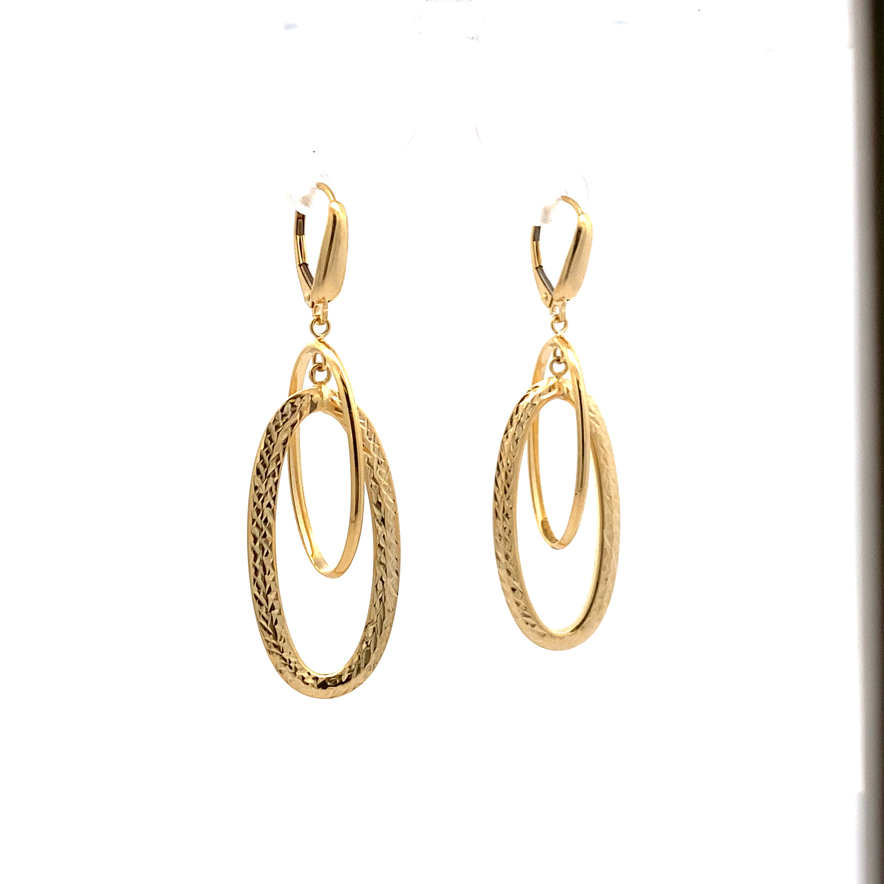 10K Yellow Gold Double-Link Diamond-Cut Dangle Earrings