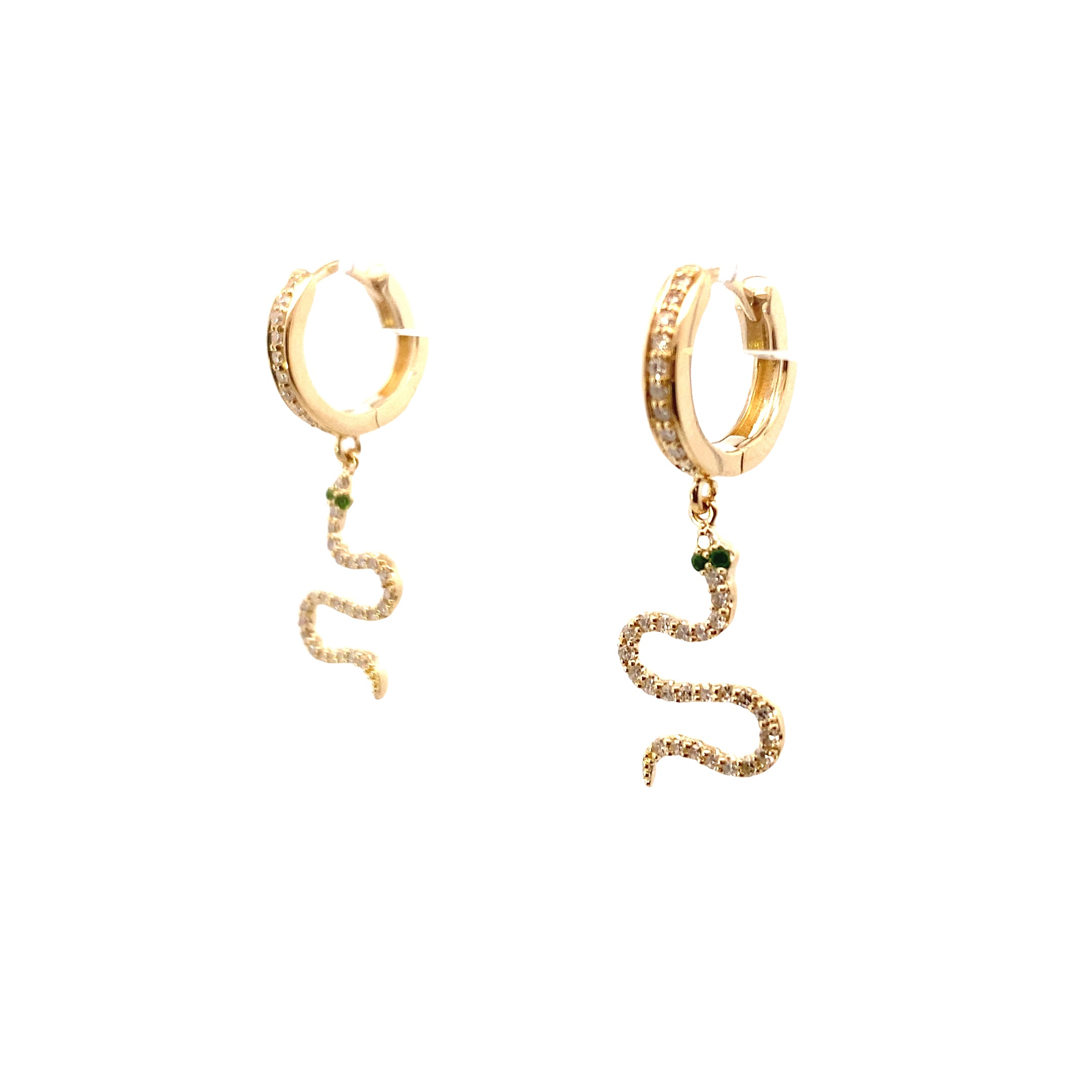 14K Yellow Gold 1/3 CT. Diamond Snake Dangle Huggie Hoop Earrings