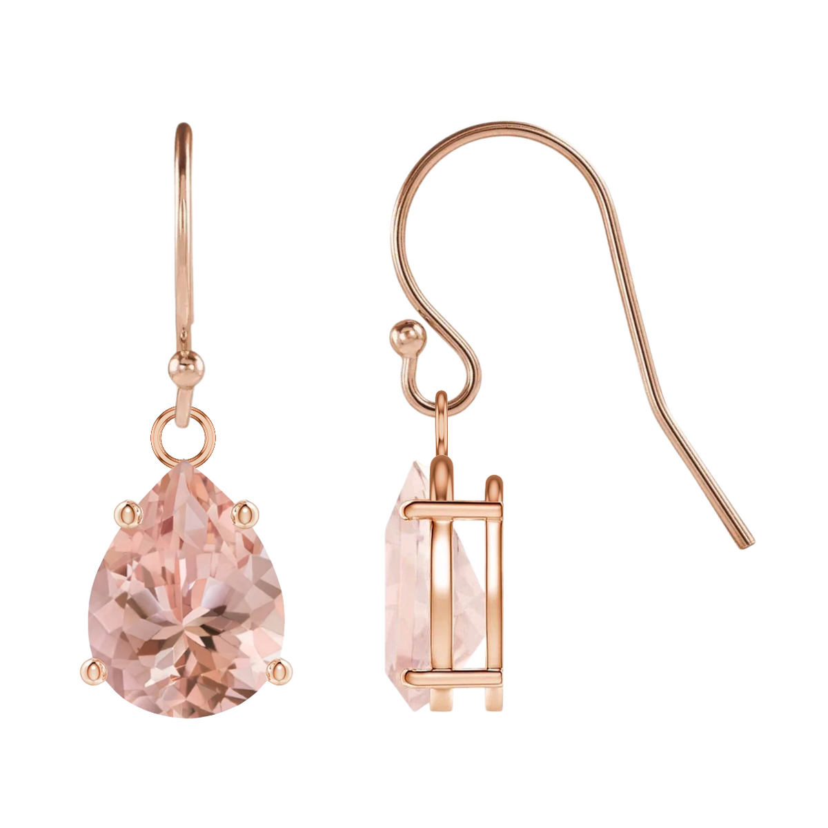 14K Rose Gold 1.35CTW. Pear Peach Morganite Dangle Earrings