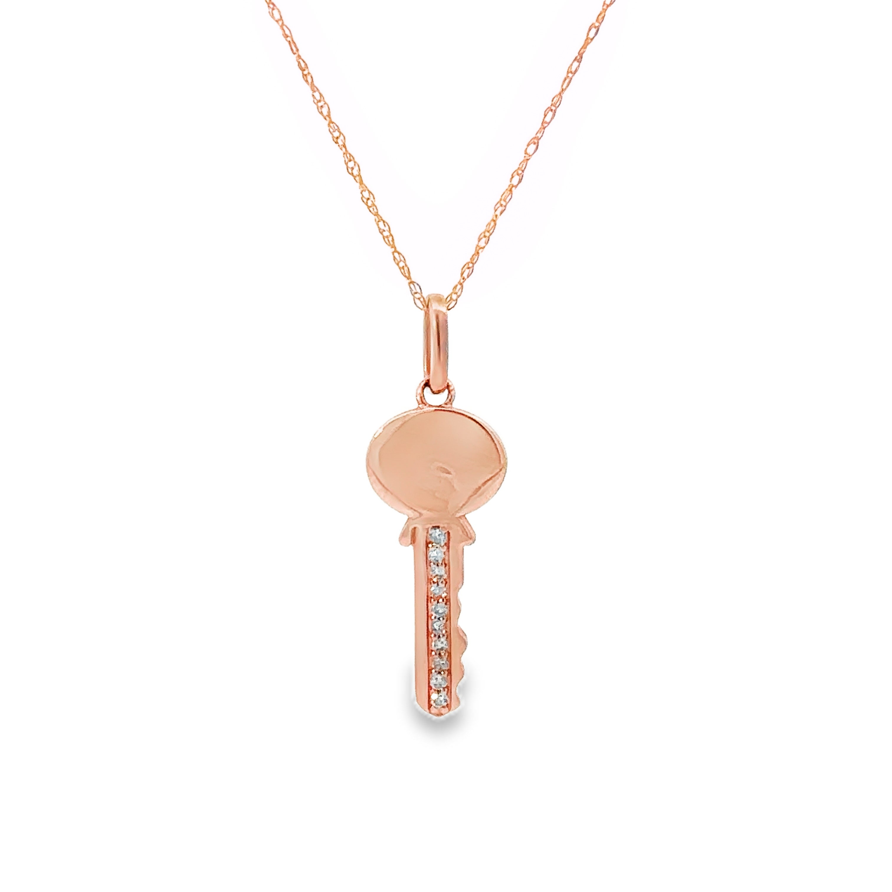 10K Rose Gold Diamond Key Pendant
