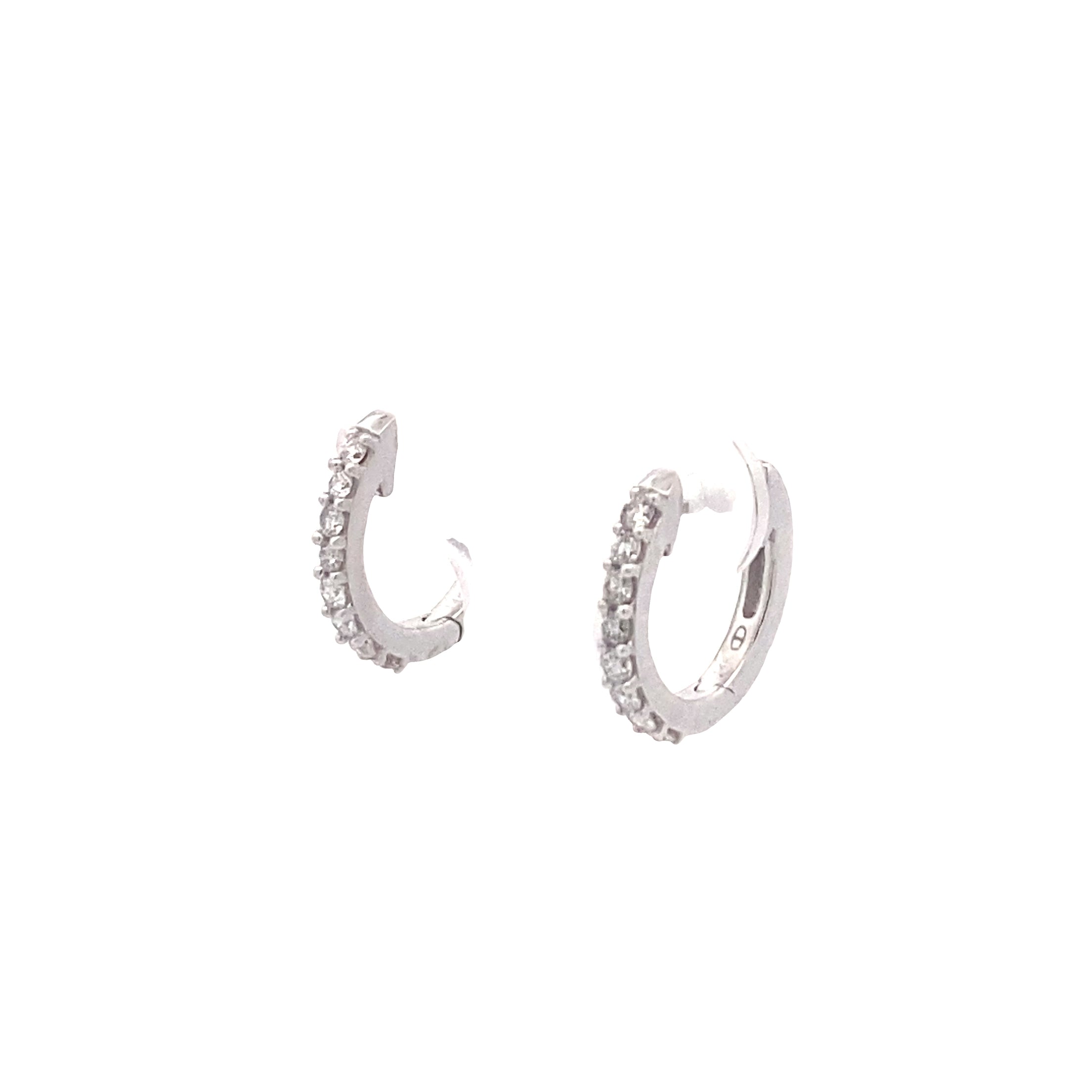 14K White Gold 1/4CT. Petite Diamond Huggie Hoops
