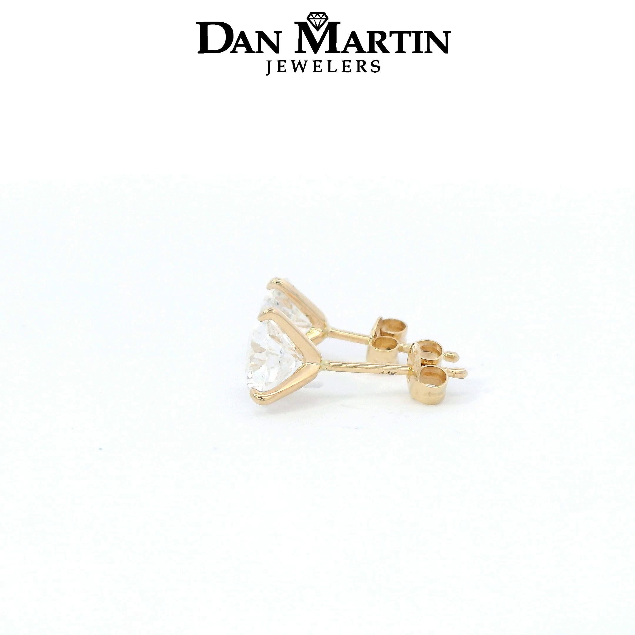 14K Yellow Gold 2CTW. Round Lab-Grown Diamond 3-Prong Martini-Set Stud Earrings