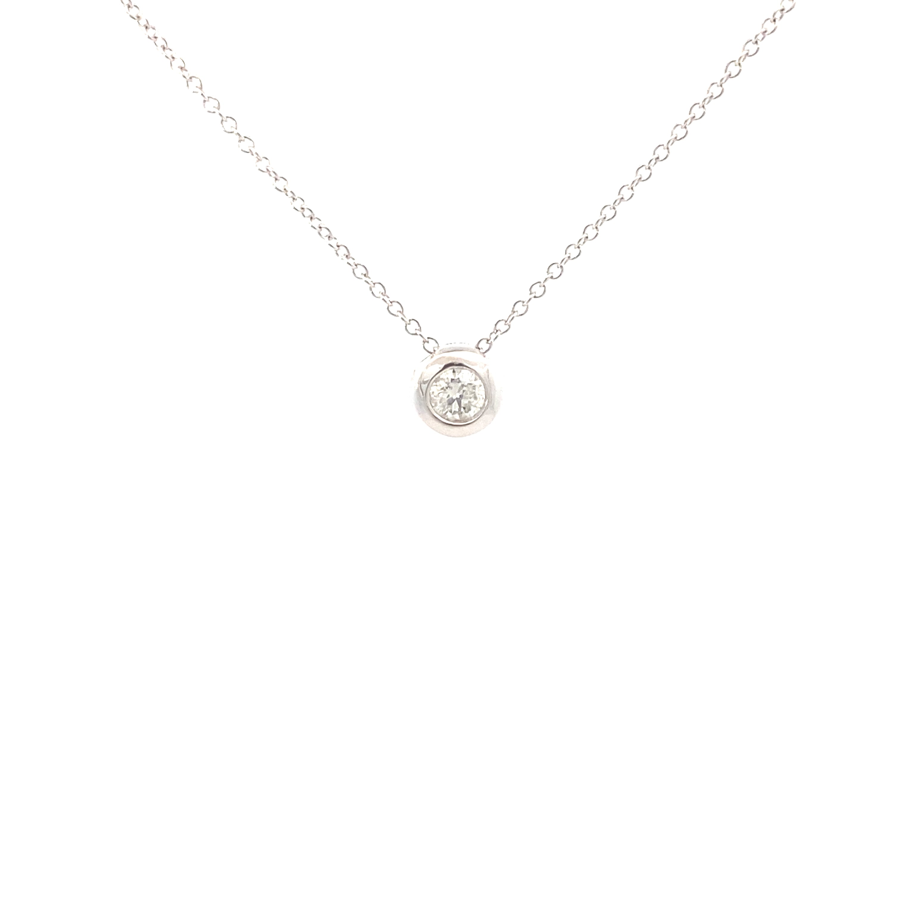14K White Gold 1/4CT. Diamond Bezel Set Slide Pendant Necklace