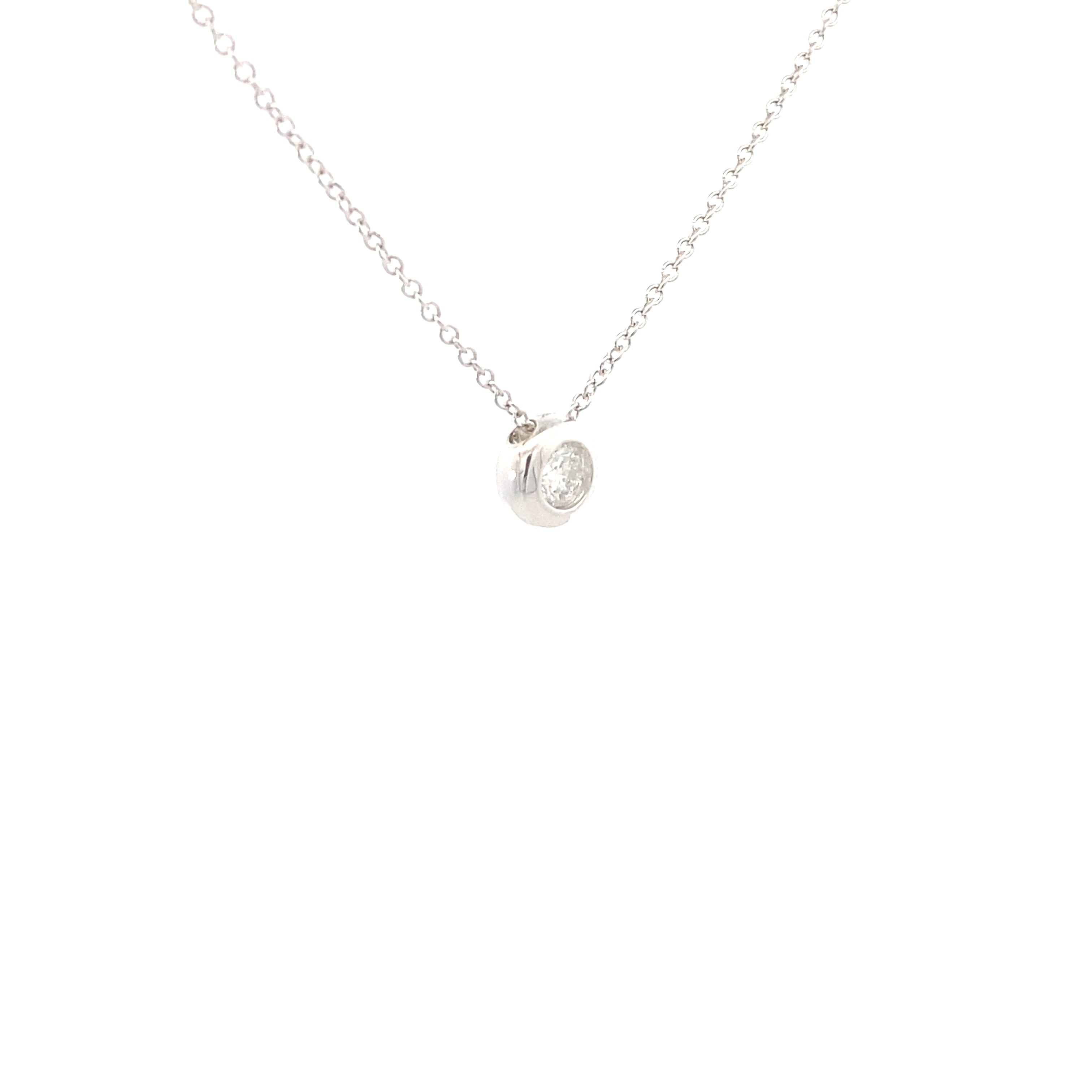 14K White Gold 1/4CT. Diamond Bezel Set Slide Pendant Necklace