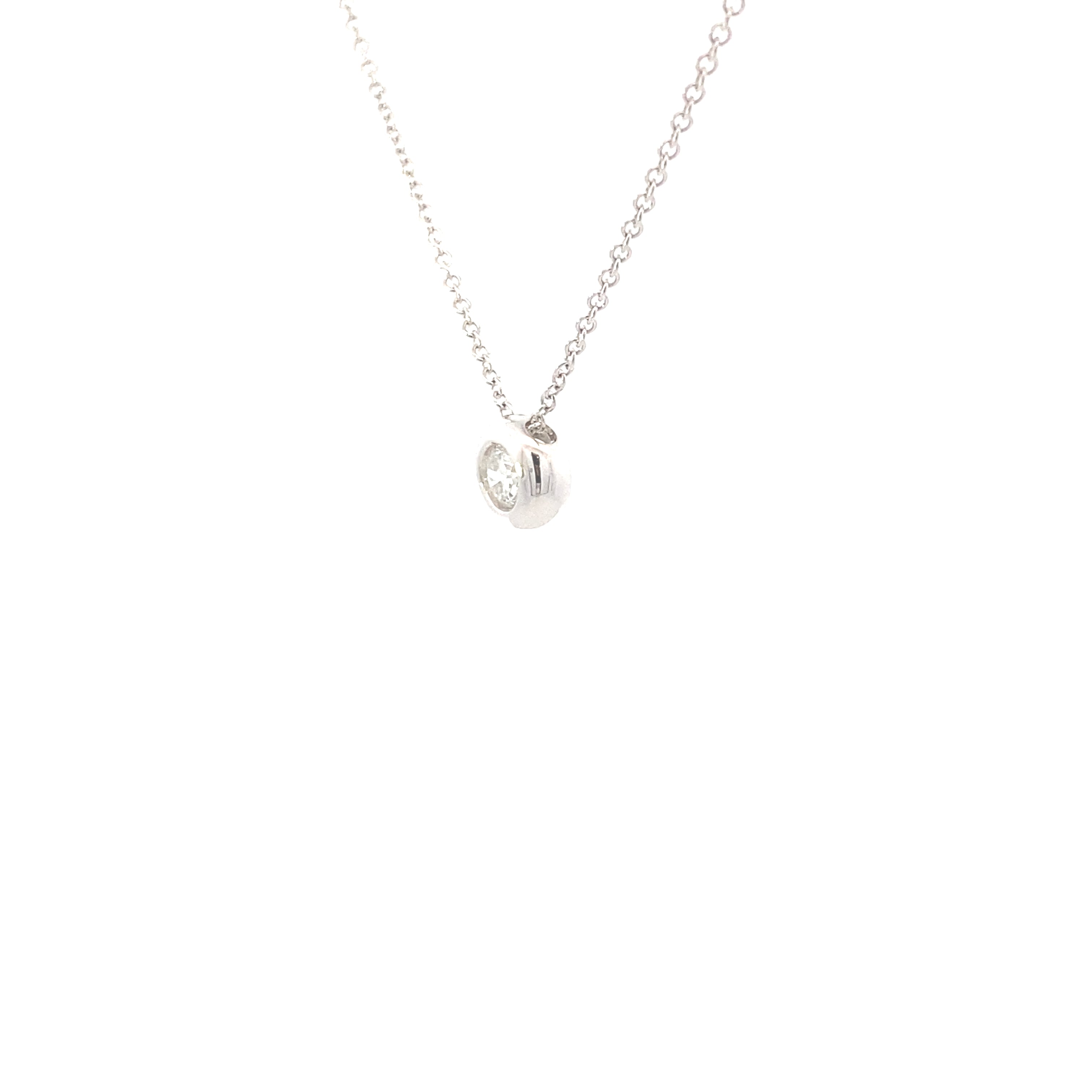14K White Gold 1/4CT. Diamond Bezel Set Slide Pendant Necklace