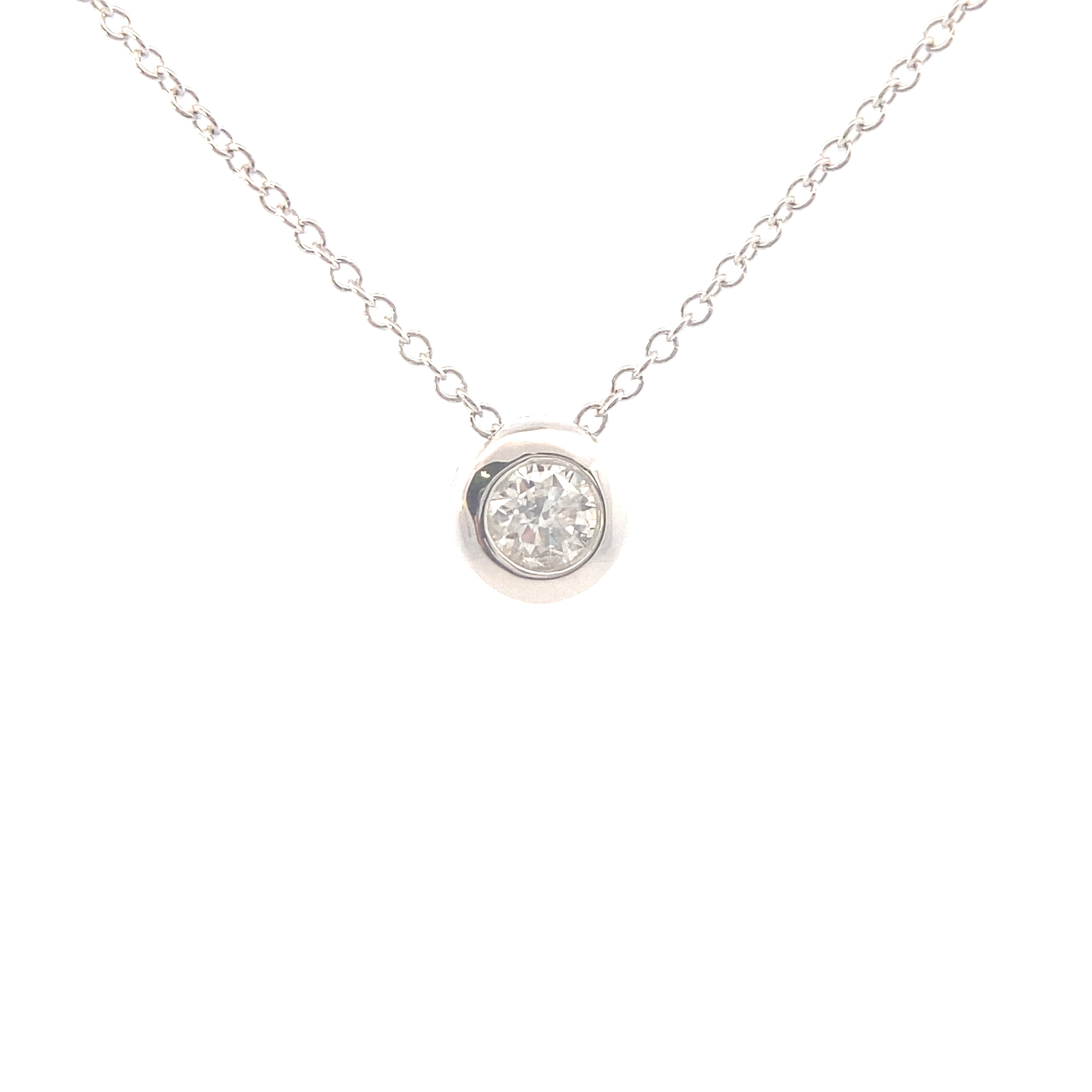 14K White Gold 1/4CT. Diamond Bezel Set Slide Pendant Necklace