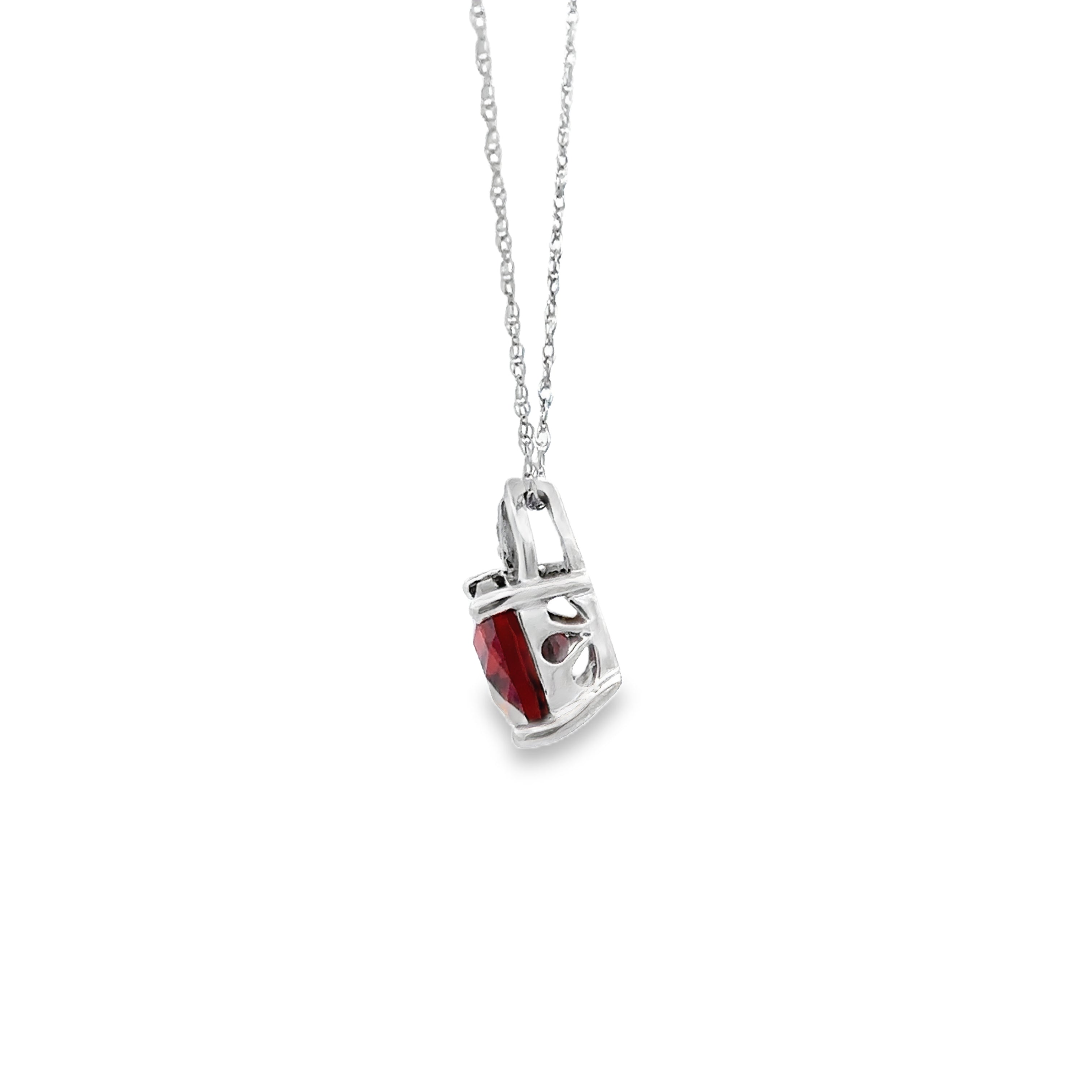 10K White Gold Garnet & Diamond Pendant