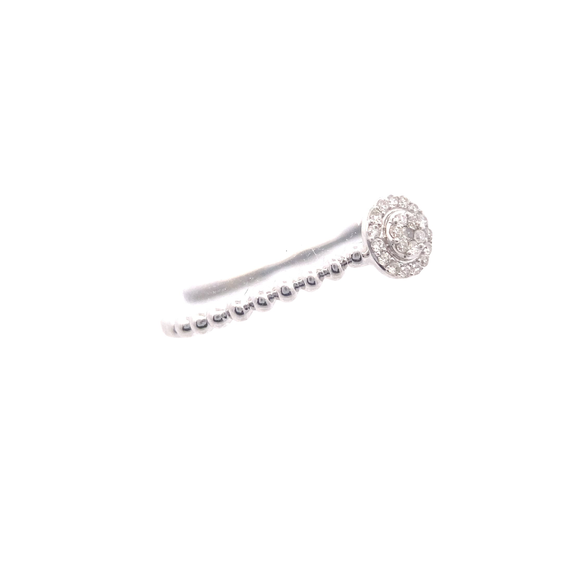 14K White Gold 1/10CT. Diamond Beaded Shank Stackable Ring