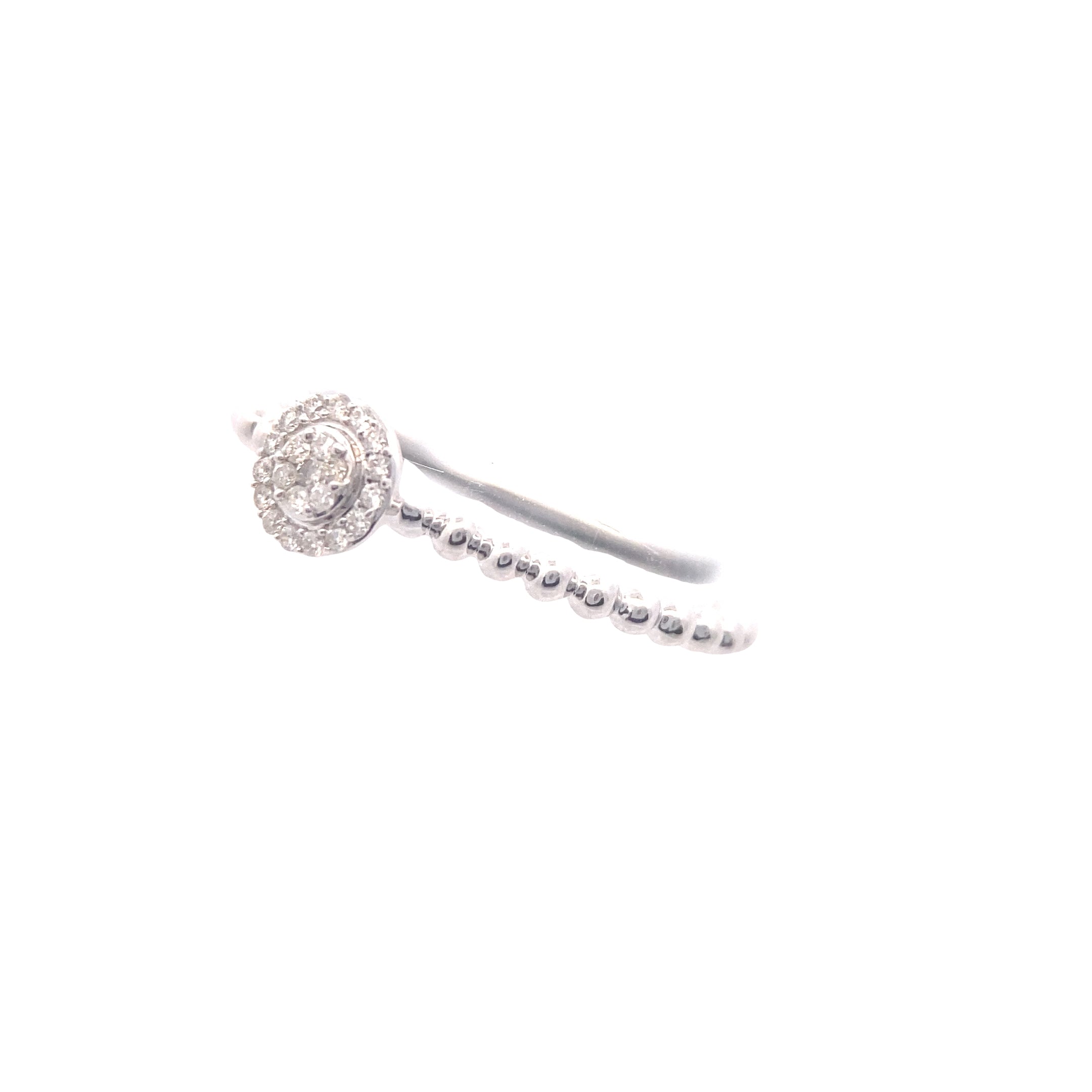 14K White Gold 1/10CT. Diamond Beaded Shank Stackable Ring
