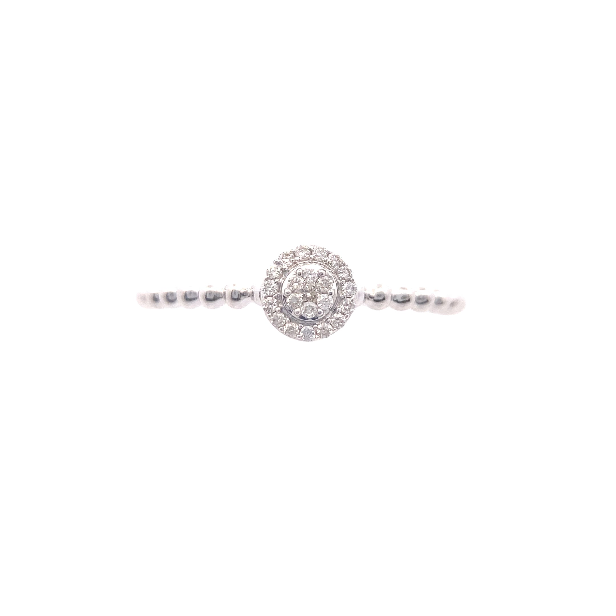 14K White Gold 1/10CT. Diamond Beaded Shank Stackable Ring