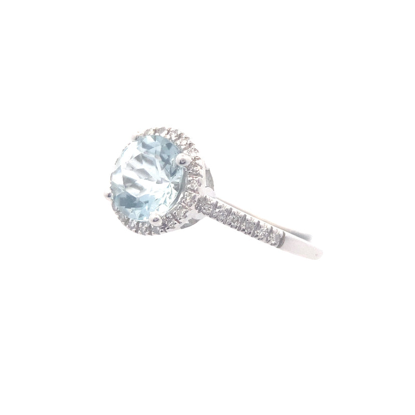 14K White Gold 1/8CT. Diamond & 1-1/8CT. Aquamarine Ring
