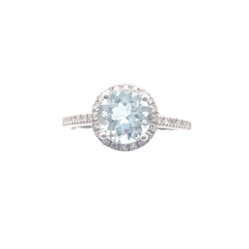 14K White Gold 1/8CT. Diamond & 1-1/8CT. Aquamarine Ring