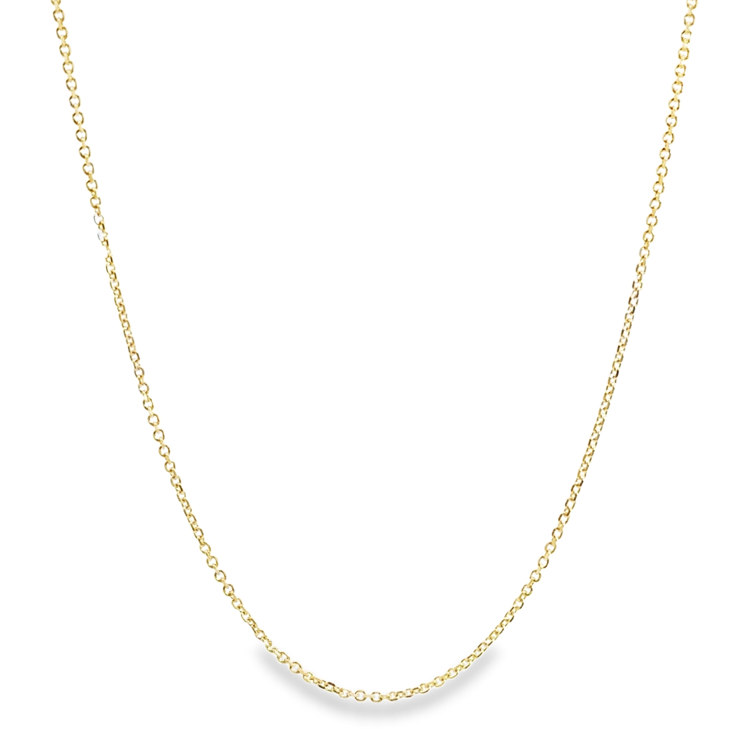 Curved view of 14K Yellow Gold 1MM 20" Diamond-Cut Cable Chain