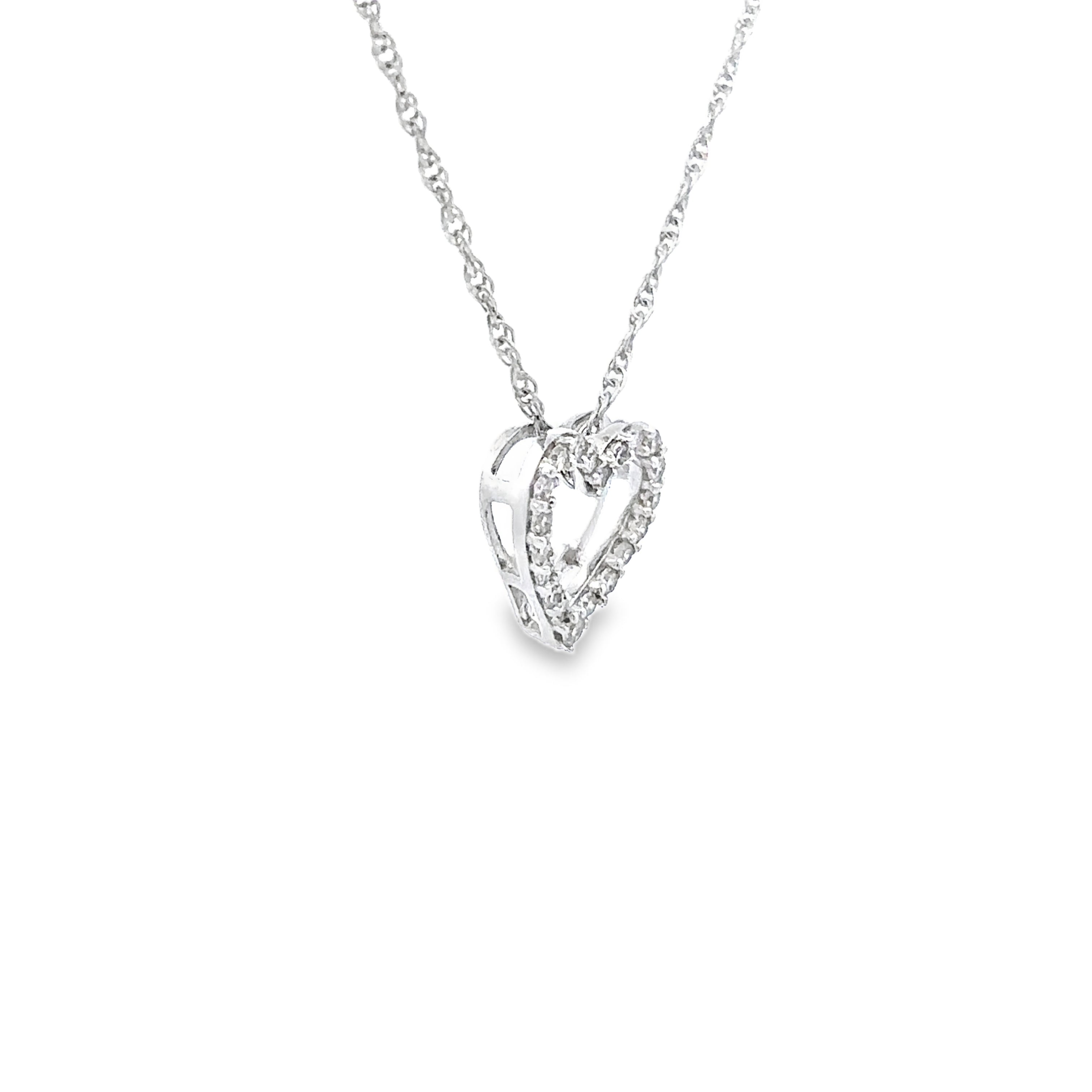 14K White Gold 1/10CT. Diamond Heart Slide Pendant Necklace