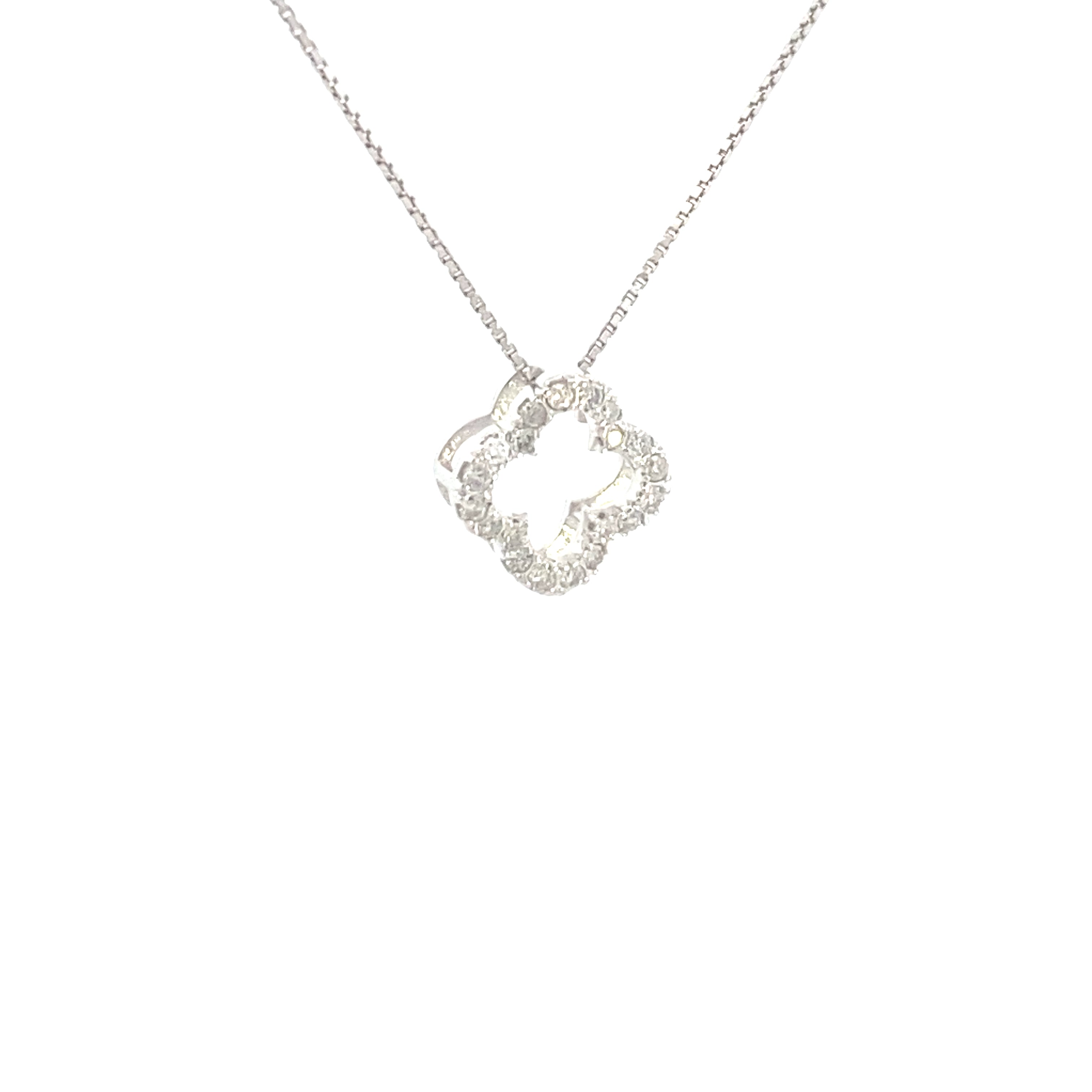 10K White Gold 1/6CT. Diamond Clover Pendant