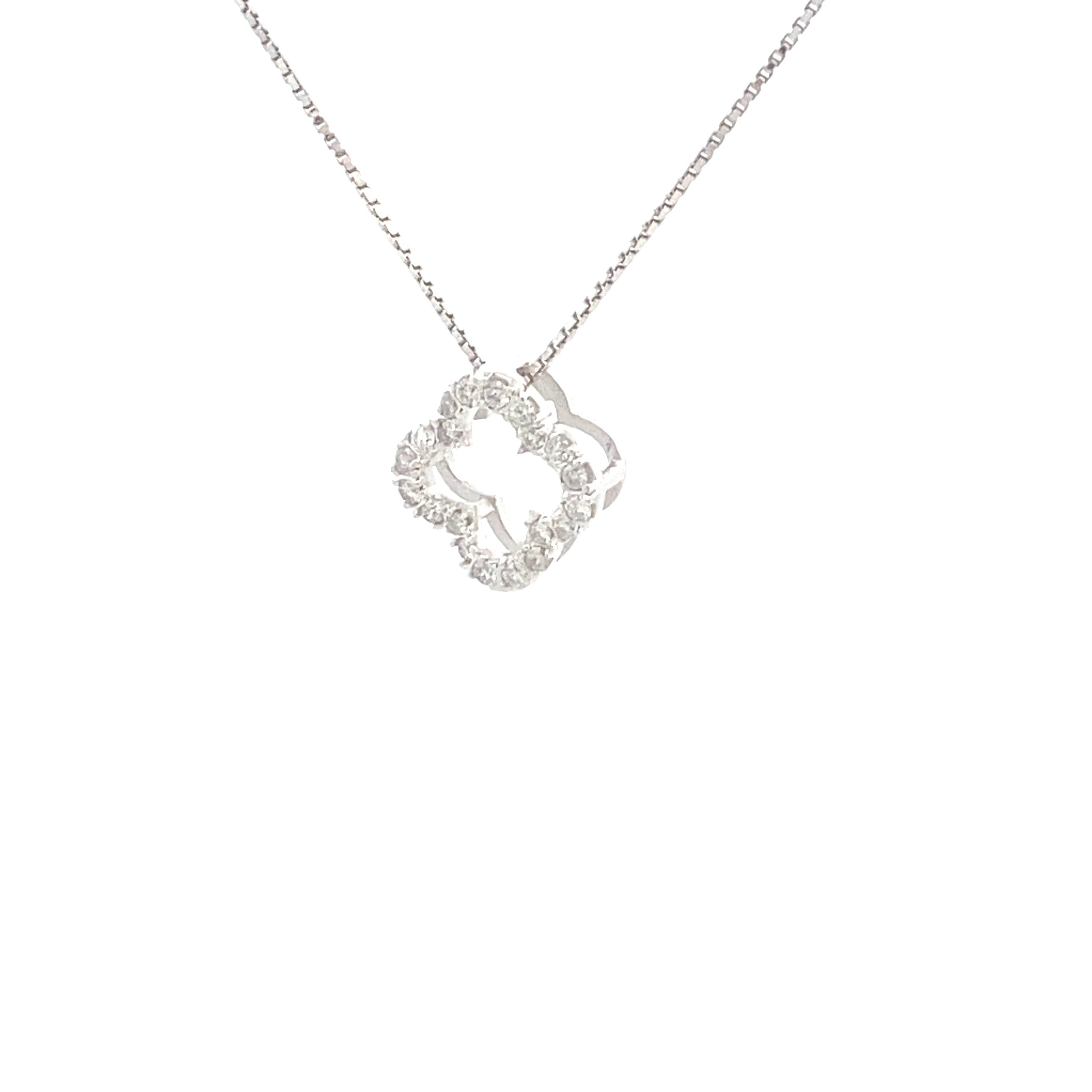 10K White Gold 1/6CT. Diamond Clover Pendant