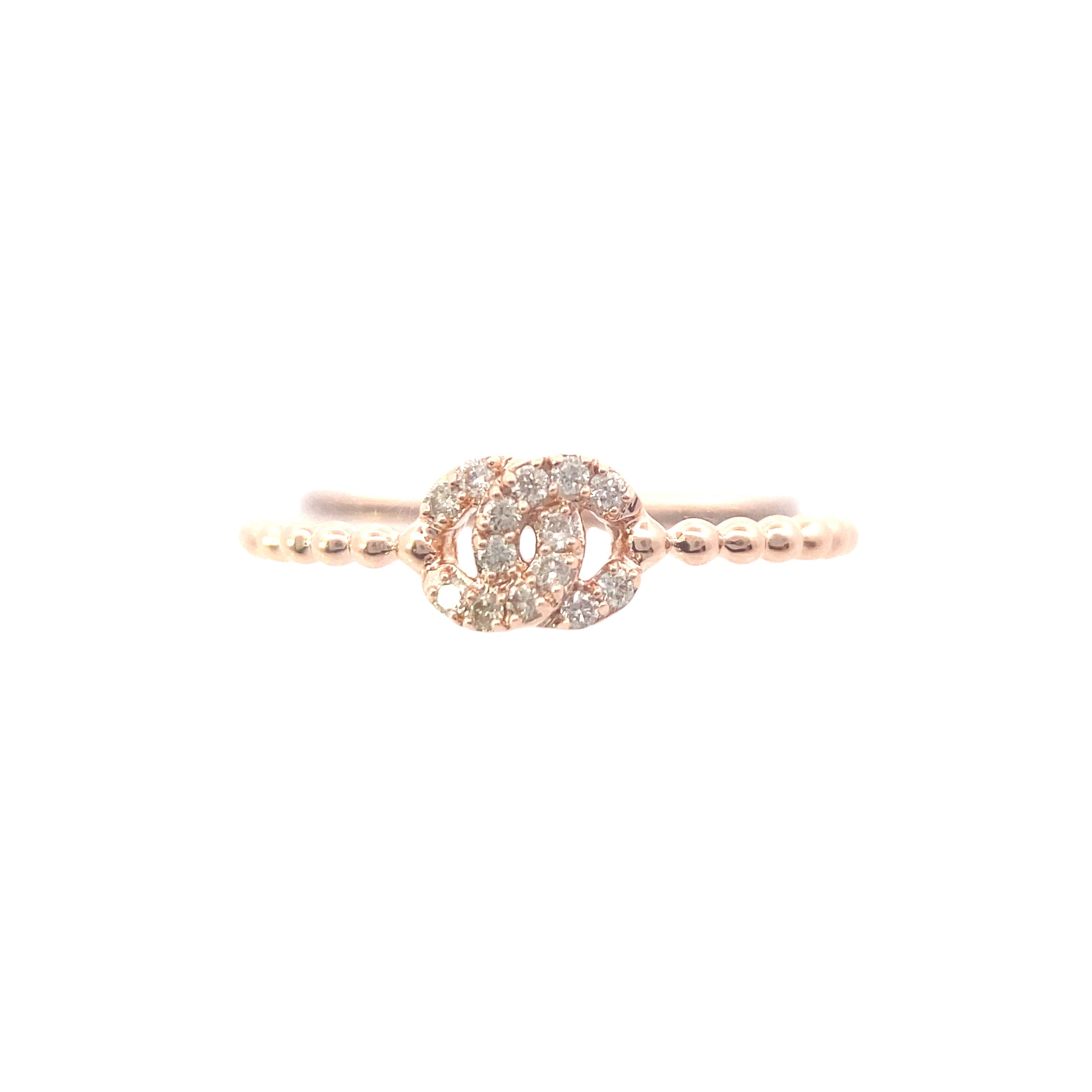 14K Rose Gold 1/10CT. Petite Designer Diamond Stackable Ring with Beaded Shank