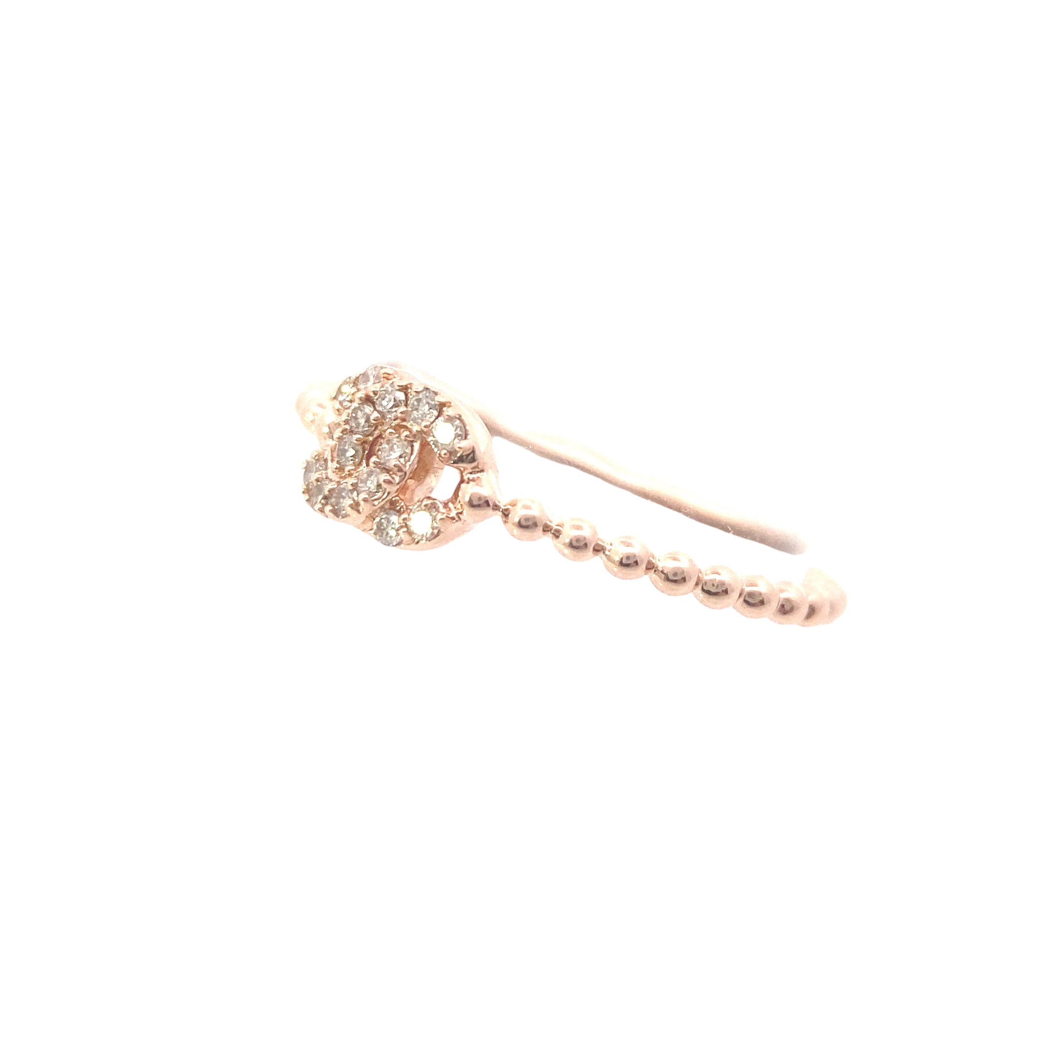 14K Rose Gold 1/10CT. Petite Designer Diamond Stackable Ring with Beaded Shank