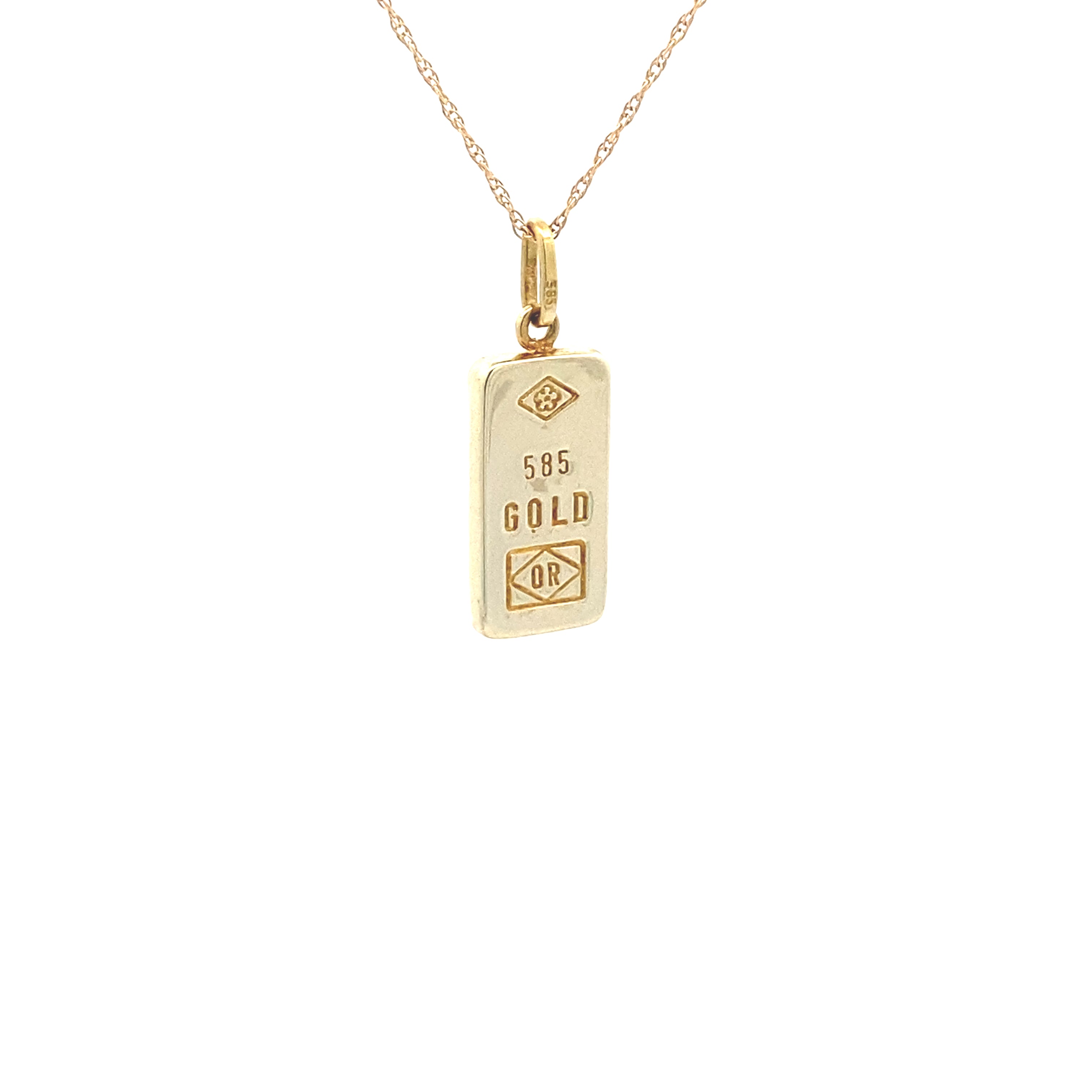 14K Yellow Gold "585 GOLD" Bar Pendant Necklace