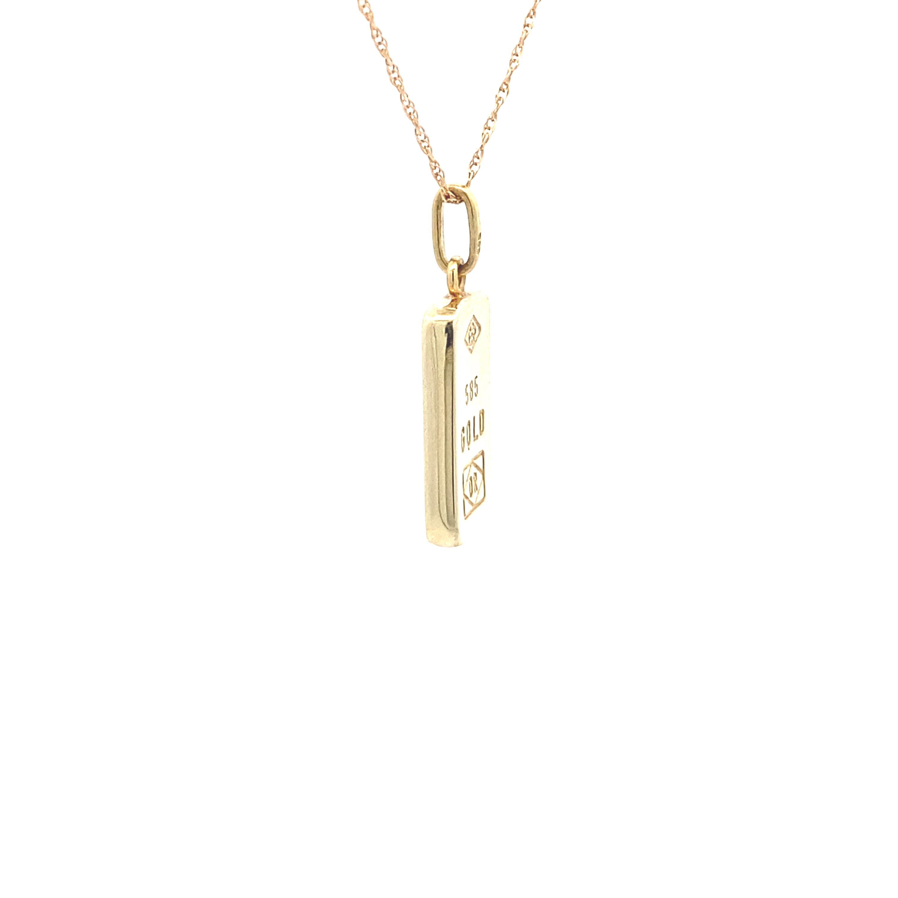 14K Yellow Gold "585 GOLD" Bar Pendant Necklace
