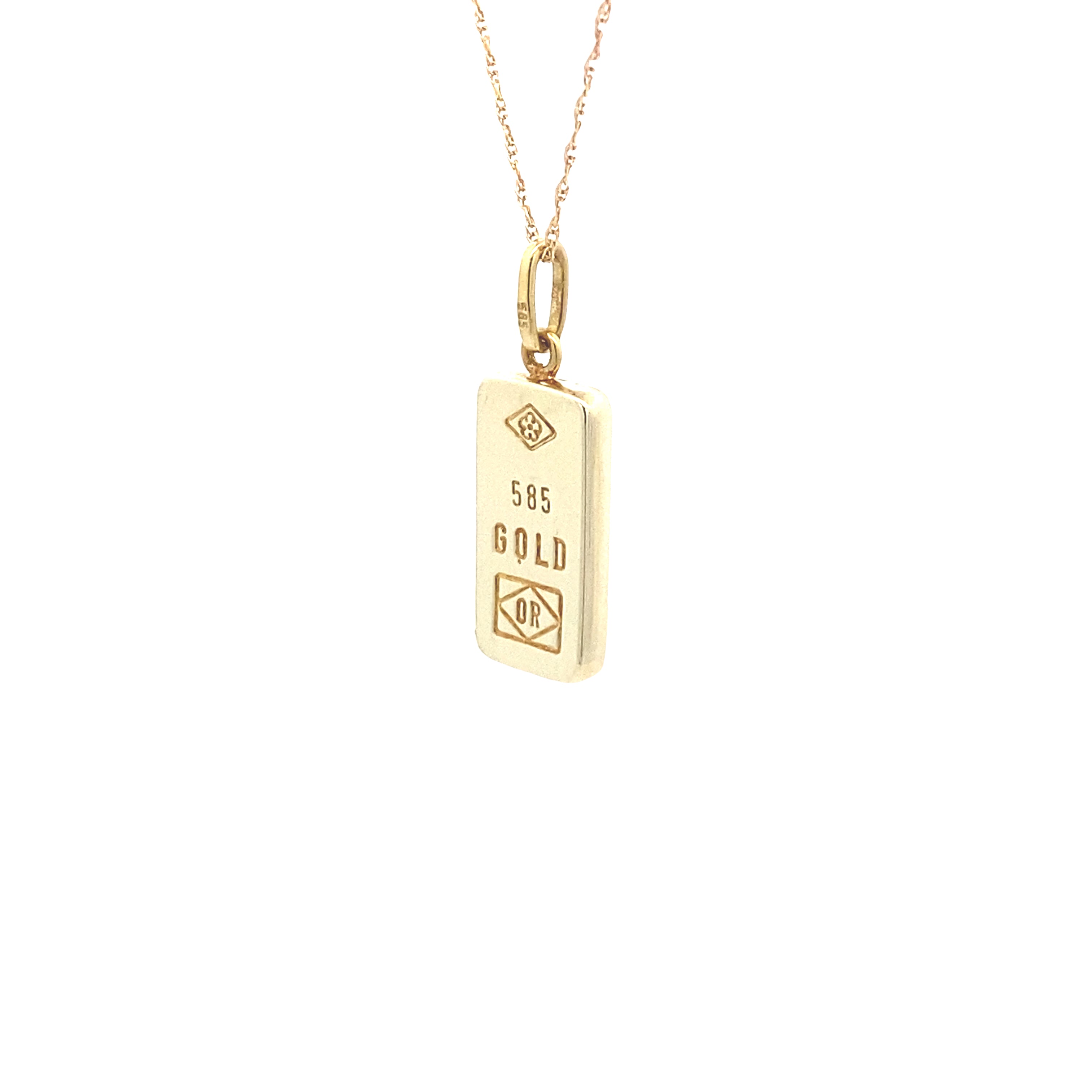 14K Yellow Gold "585 GOLD" Bar Pendant Necklace