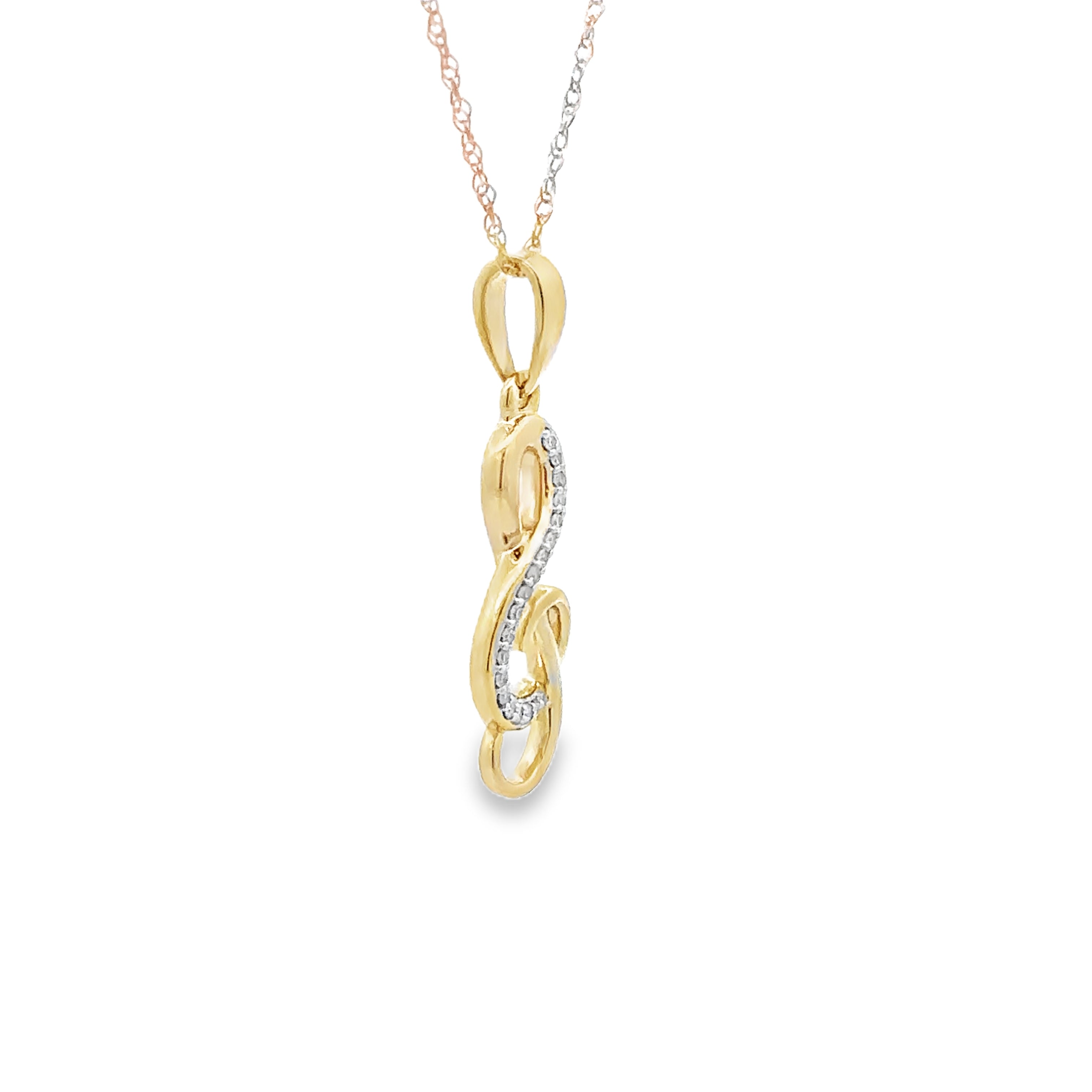 10K Yellow Gold 1/20CT. Diamond Treble Clef Pendant Necklace